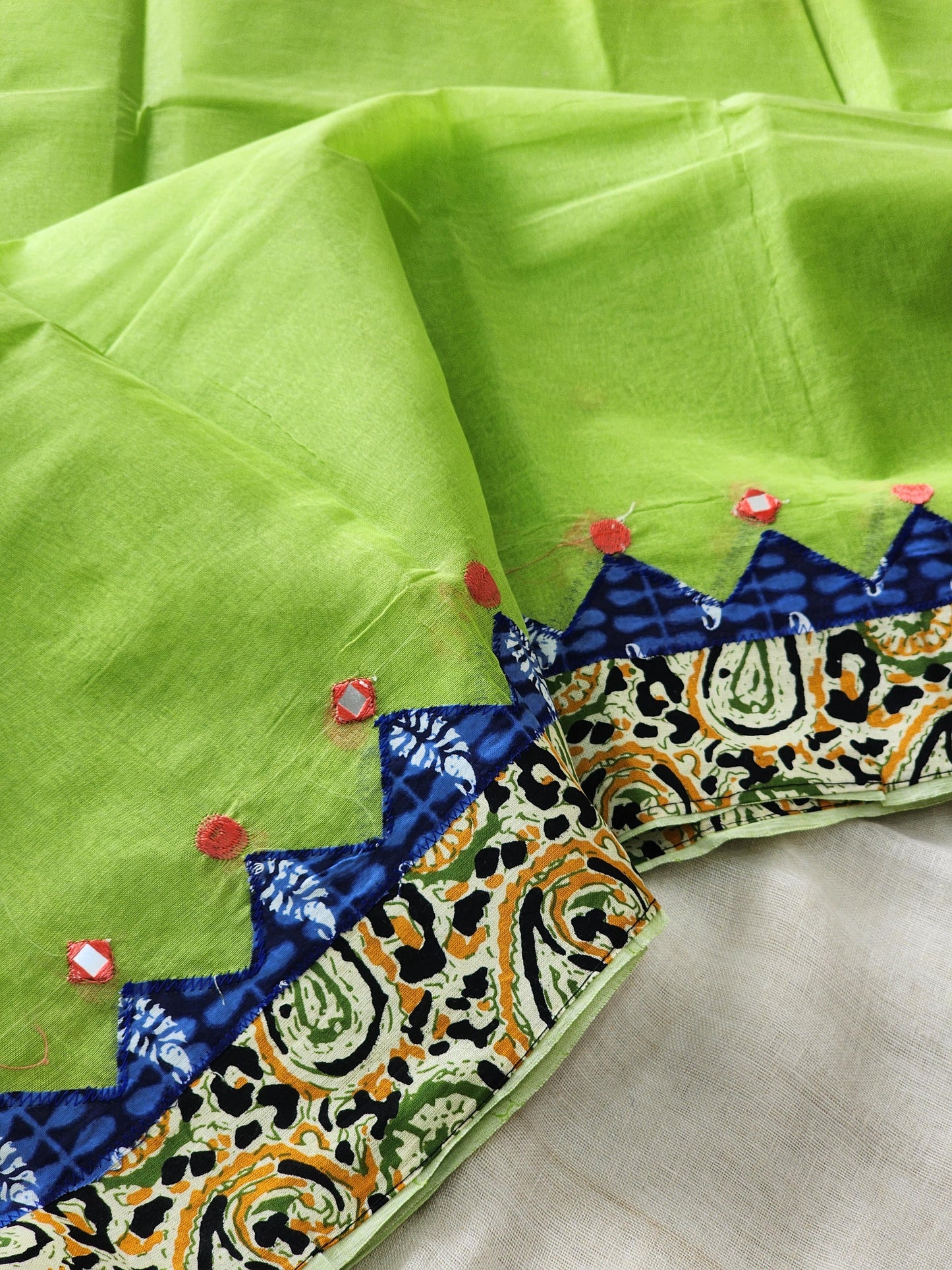 Green Cotton Applique Saree