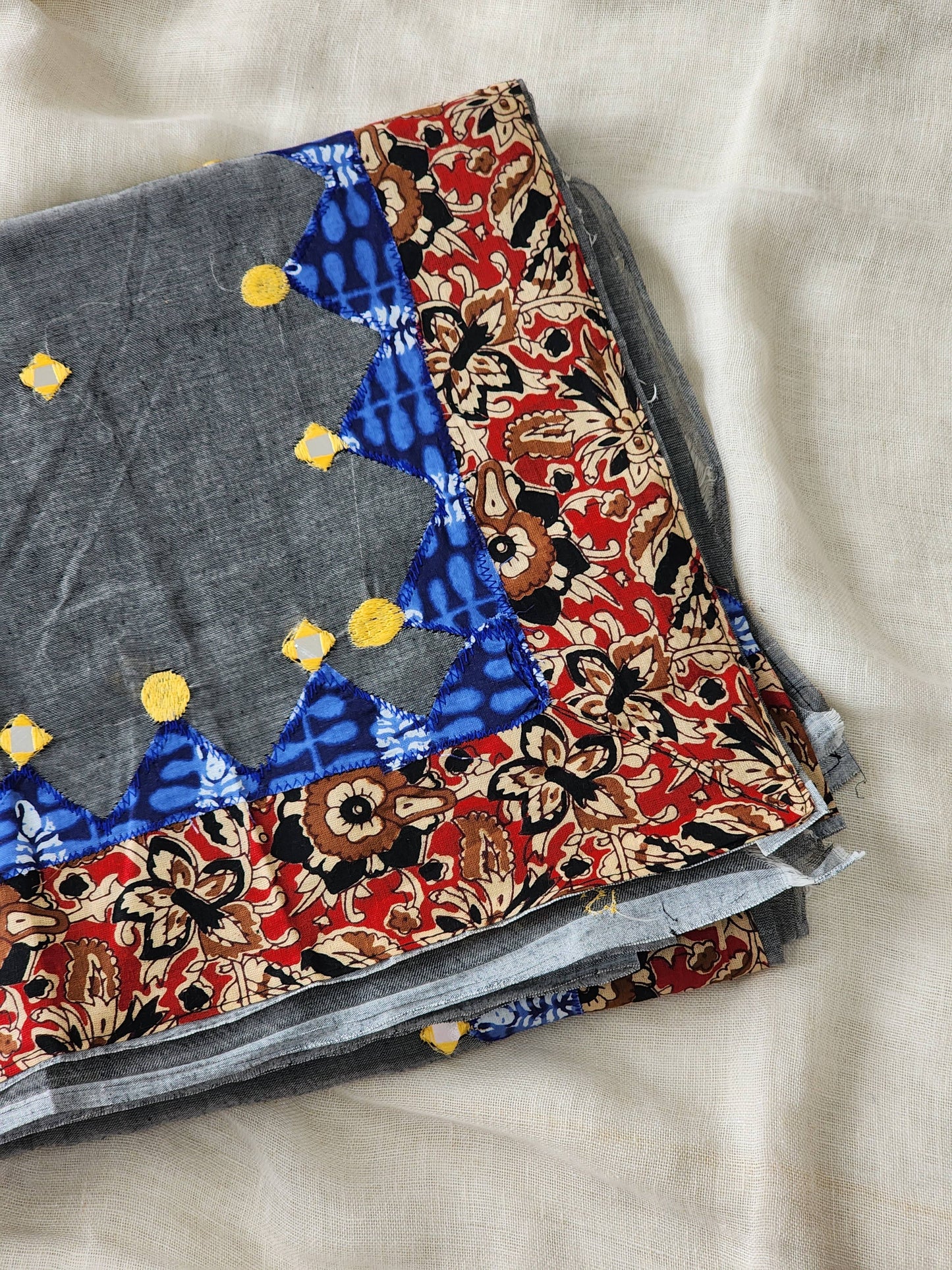 Grey Cotton Applique Saree