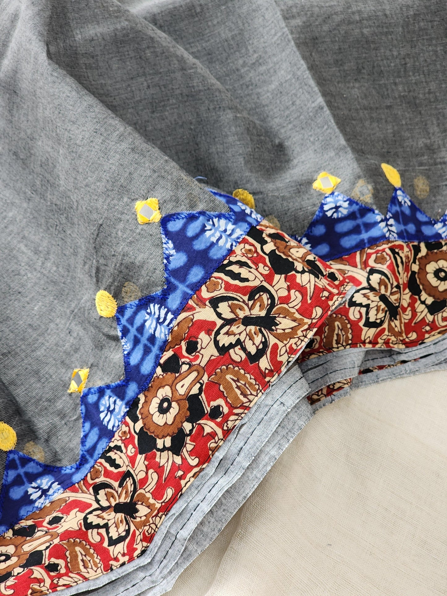 Grey Cotton Applique Saree
