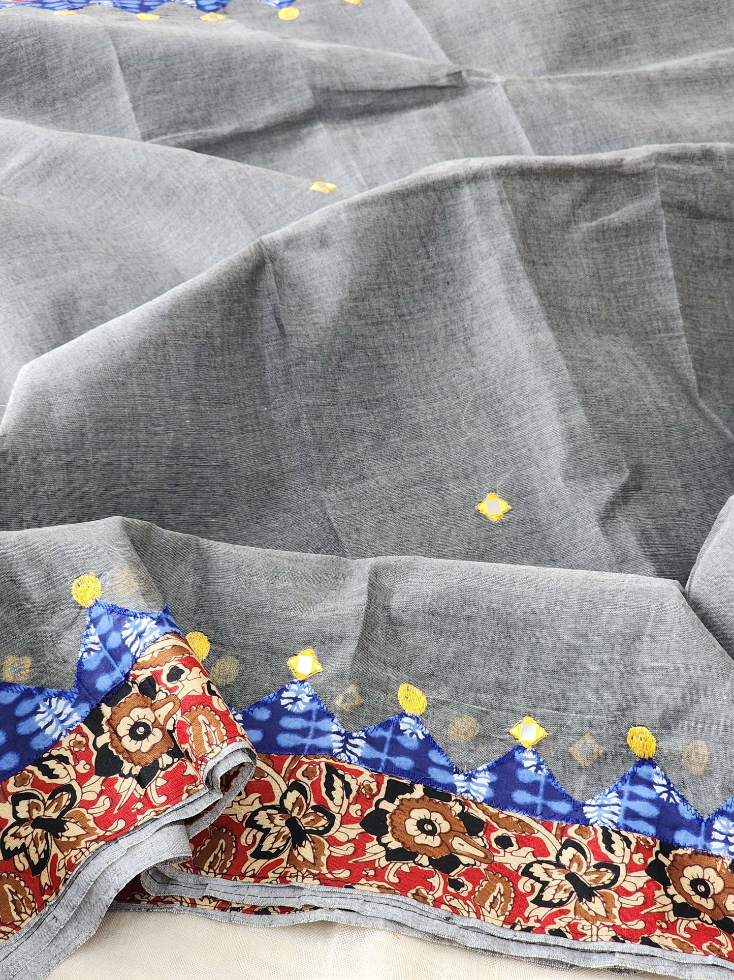 Grey Cotton Applique Saree