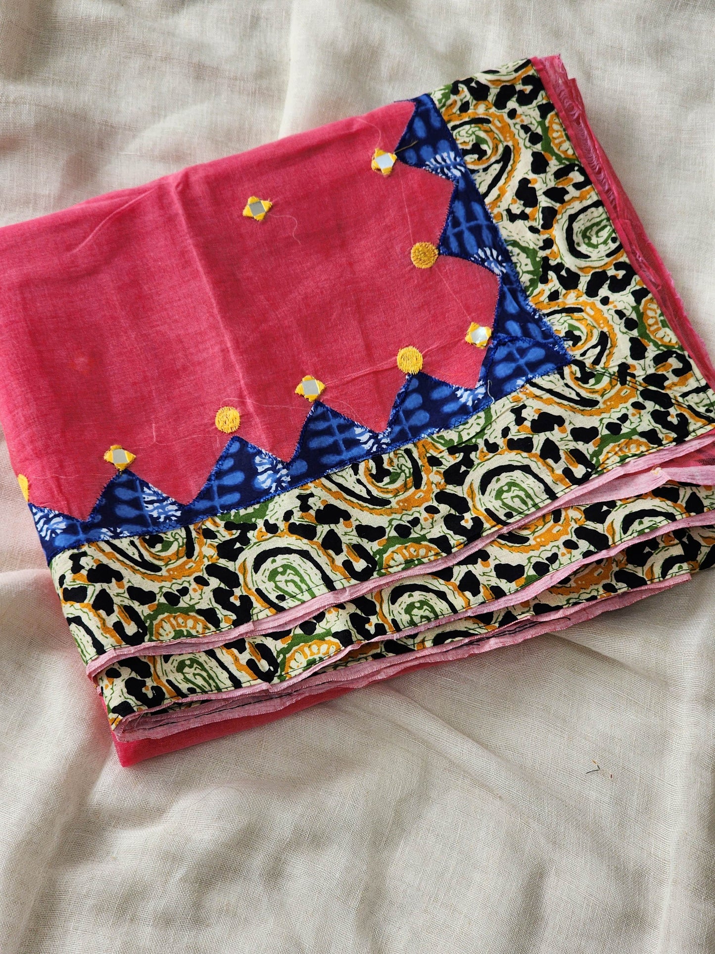 Pink Cotton Applique Saree