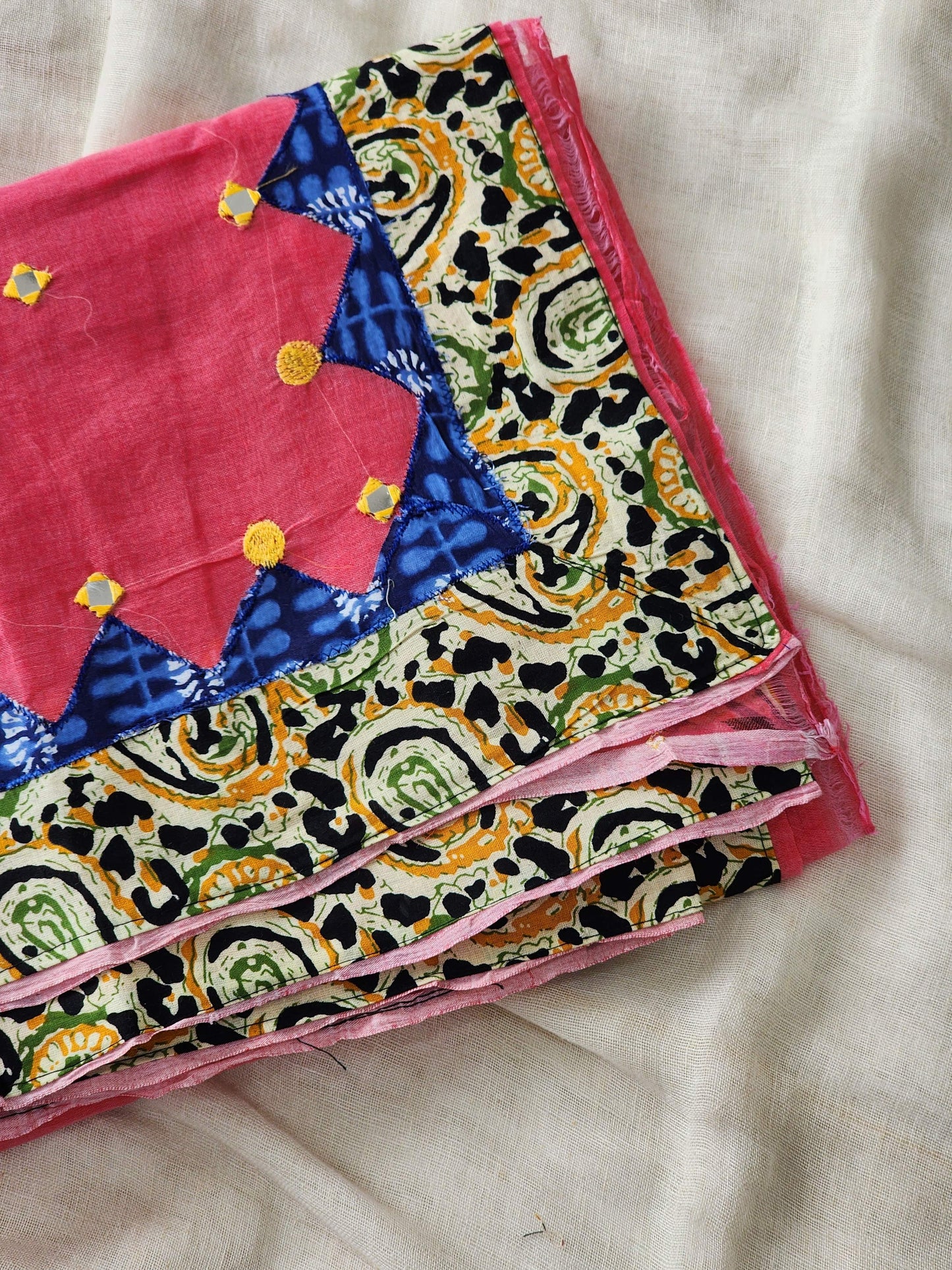 Pink Cotton Applique Saree