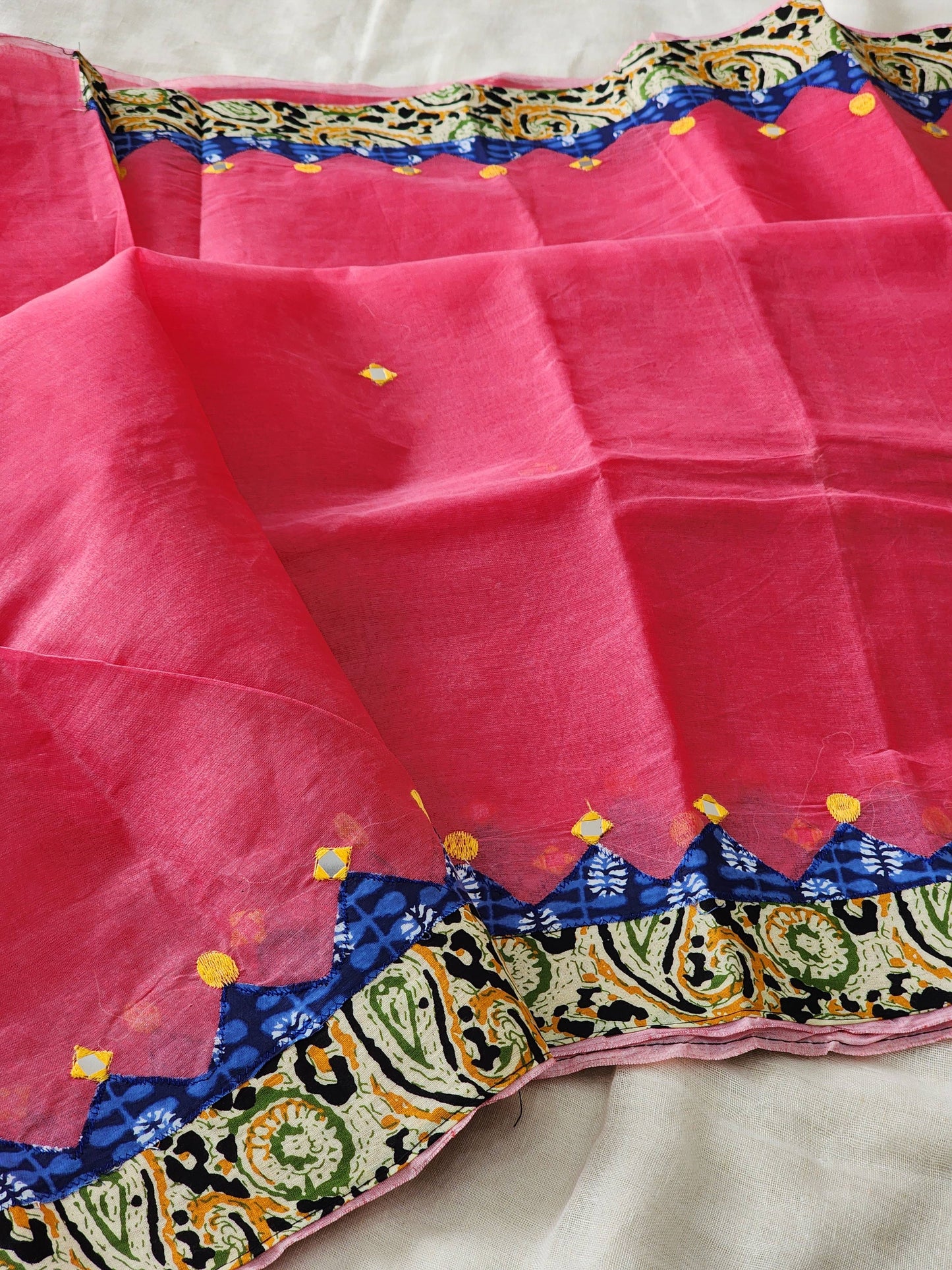Pink Cotton Applique Saree