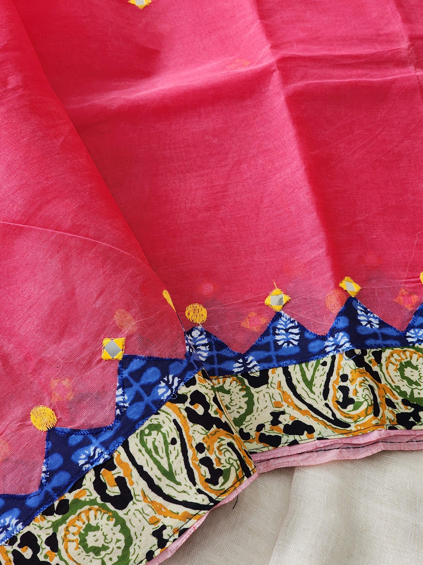Pink Cotton Applique Saree