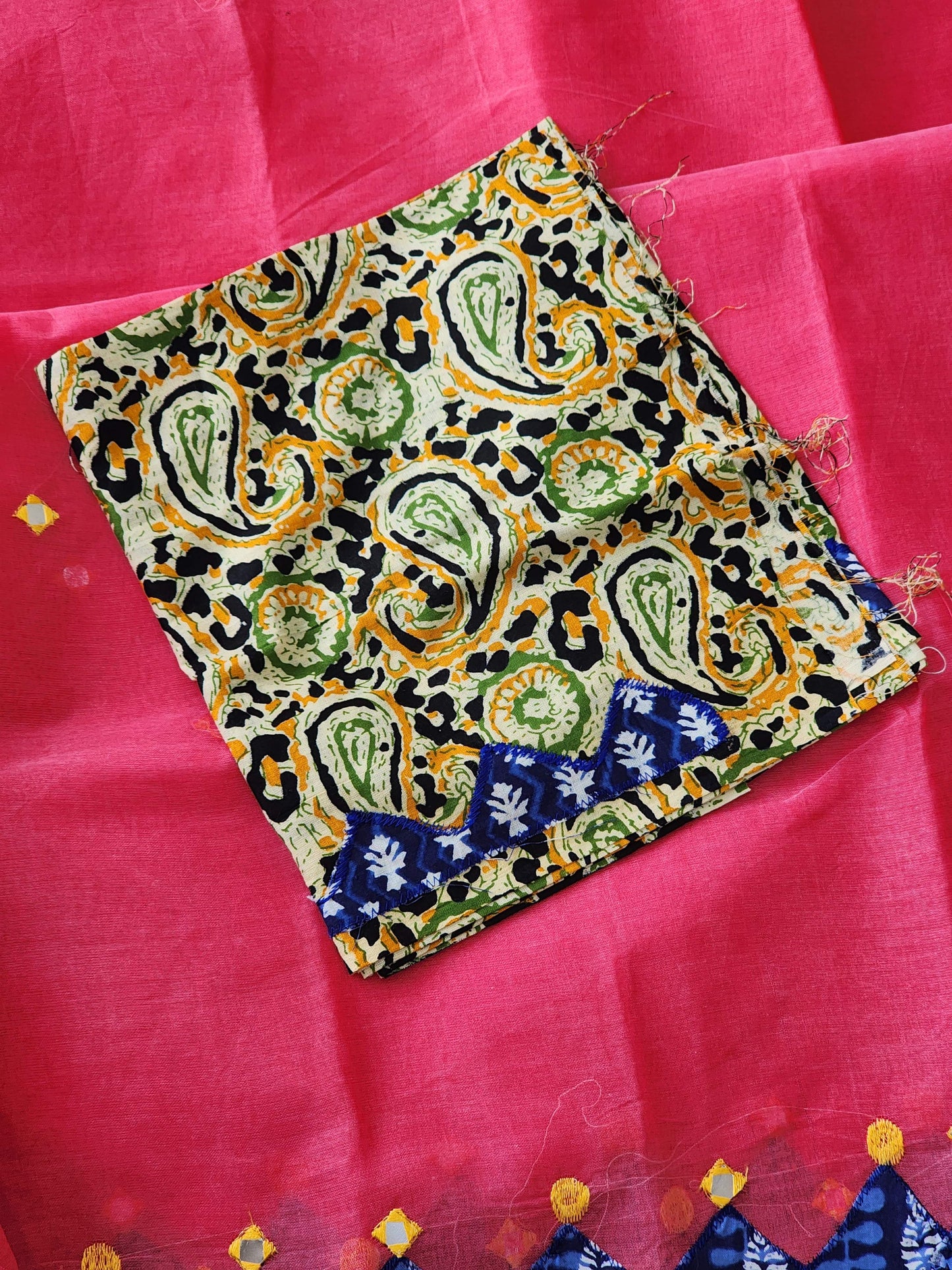 Pink Cotton Applique Saree