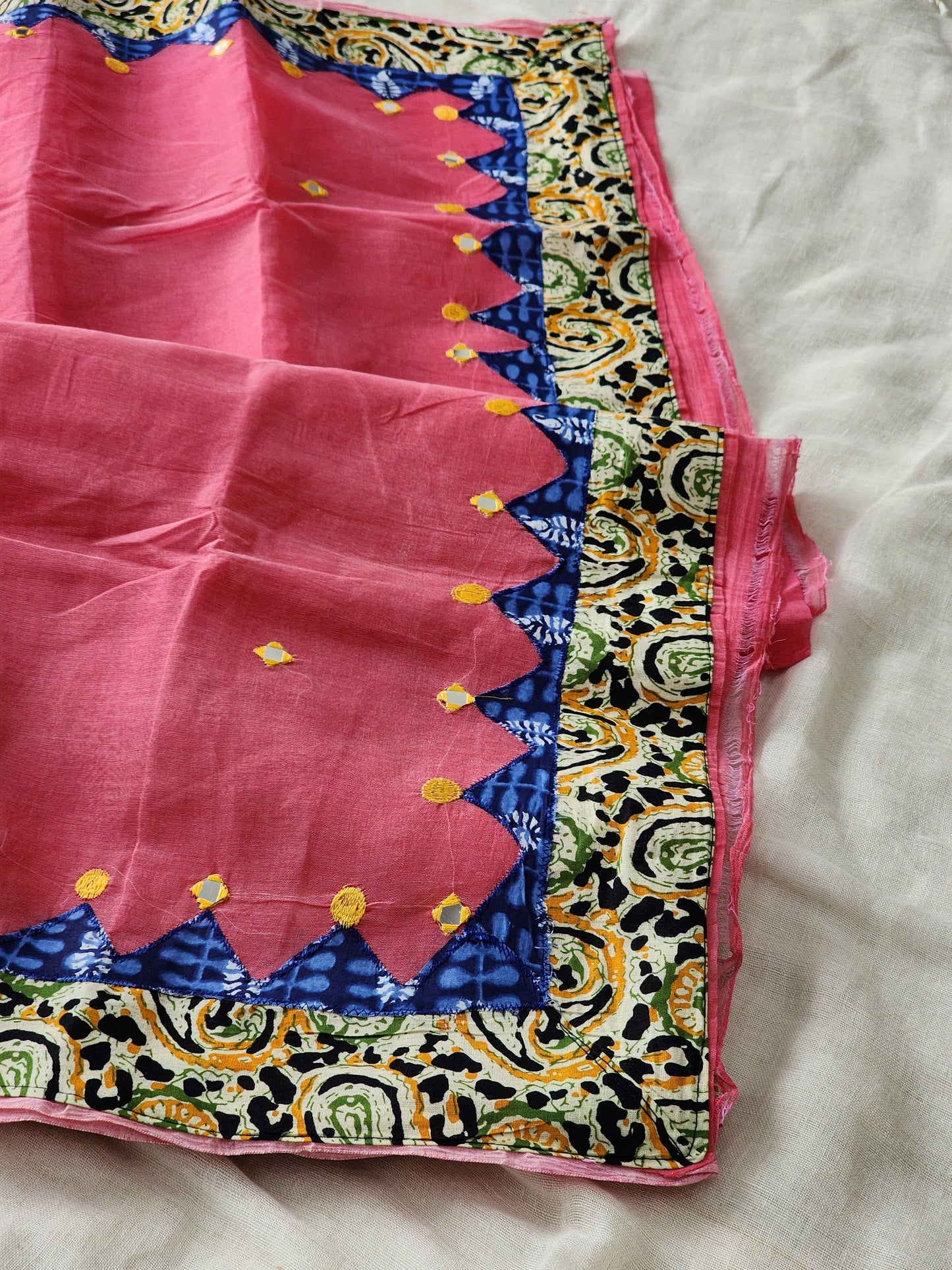 Pink Cotton Applique Saree