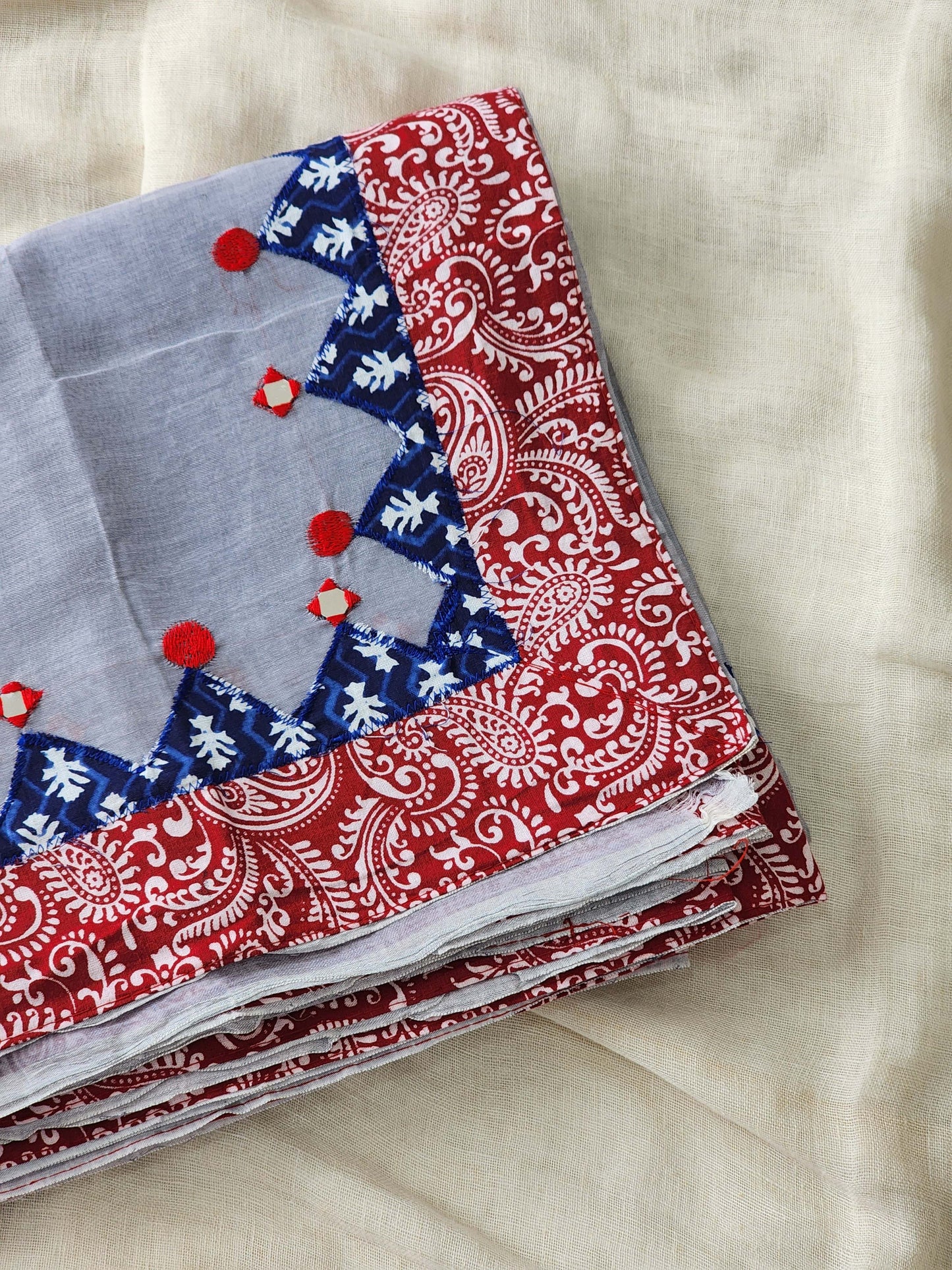 Light Grey Cotton Applique Saree