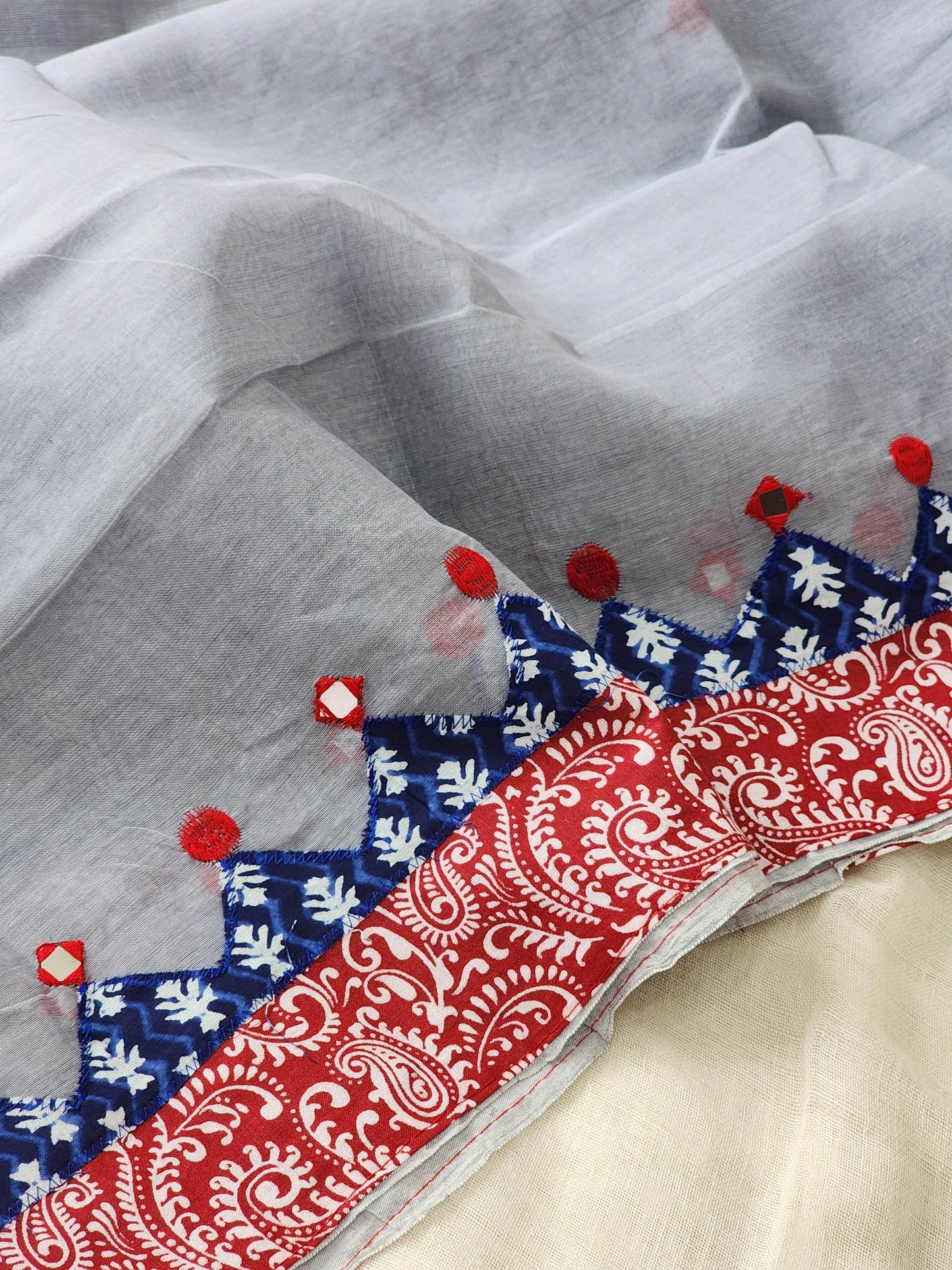 Light Grey Cotton Applique Saree