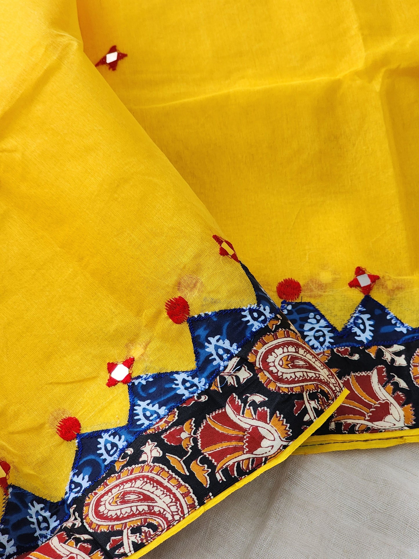 Yellow Cotton Applique Saree