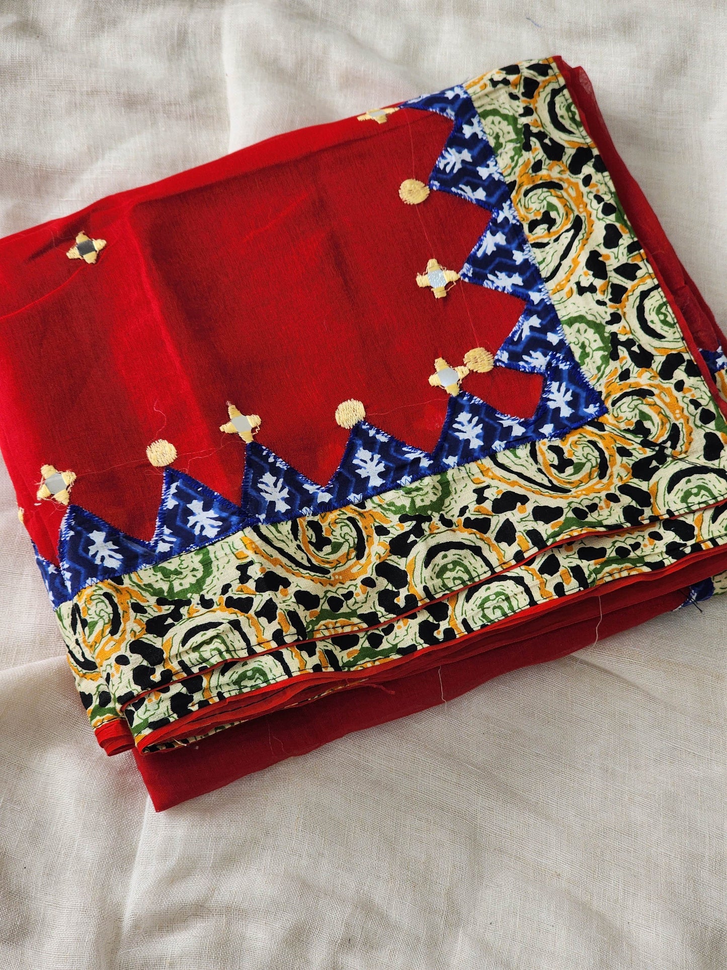 Red Cotton Applique Saree