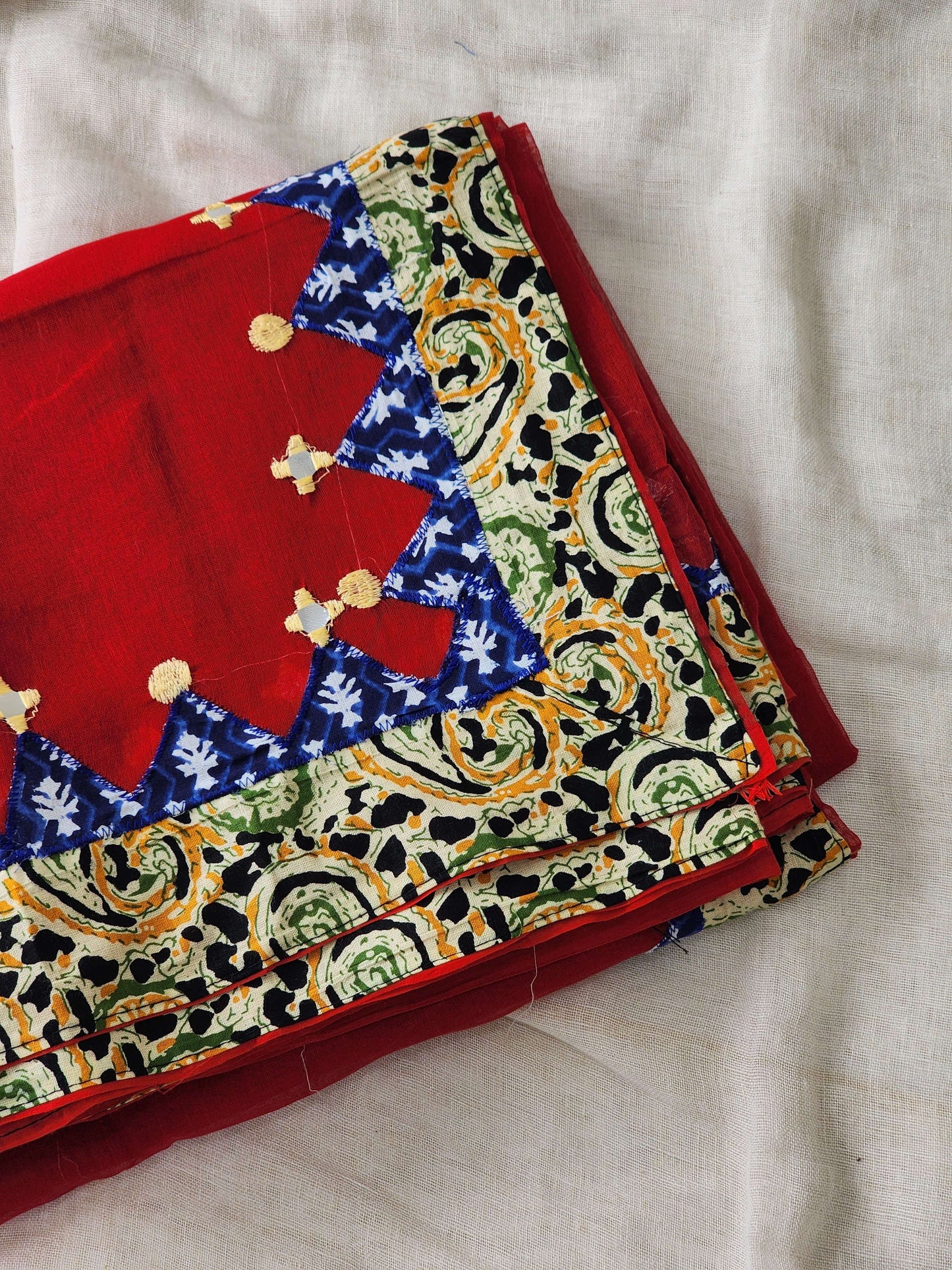 Red Cotton Applique Saree