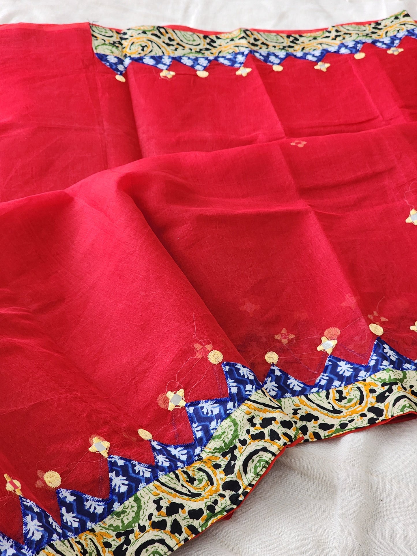 Red Cotton Applique Saree