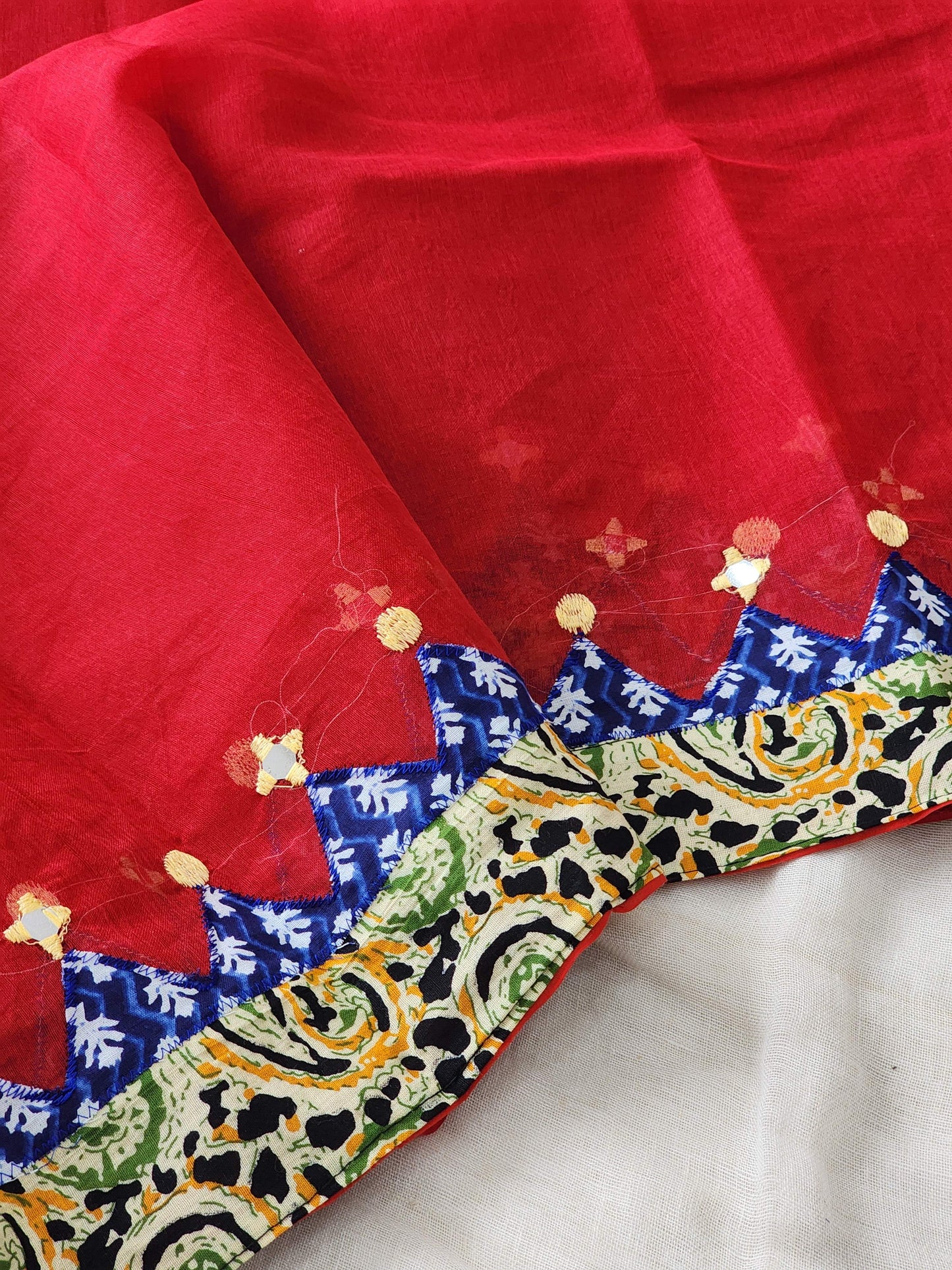 Red Cotton Applique Saree