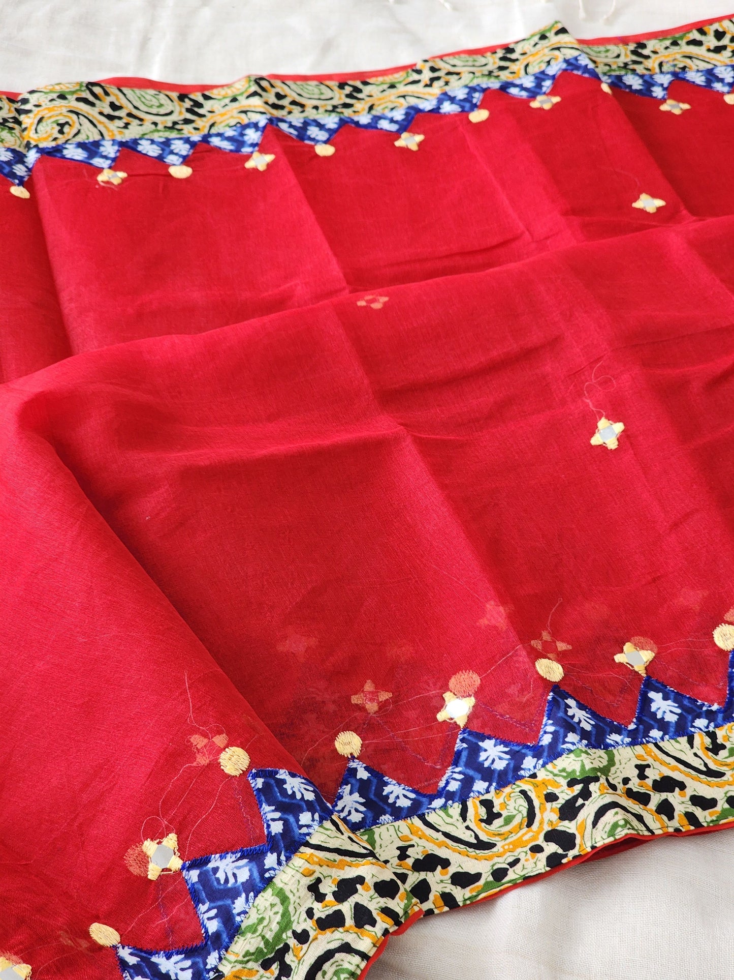 Red Cotton Applique Saree