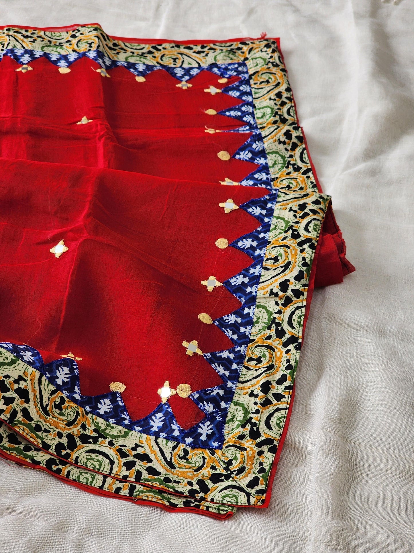 Red Cotton Applique Saree