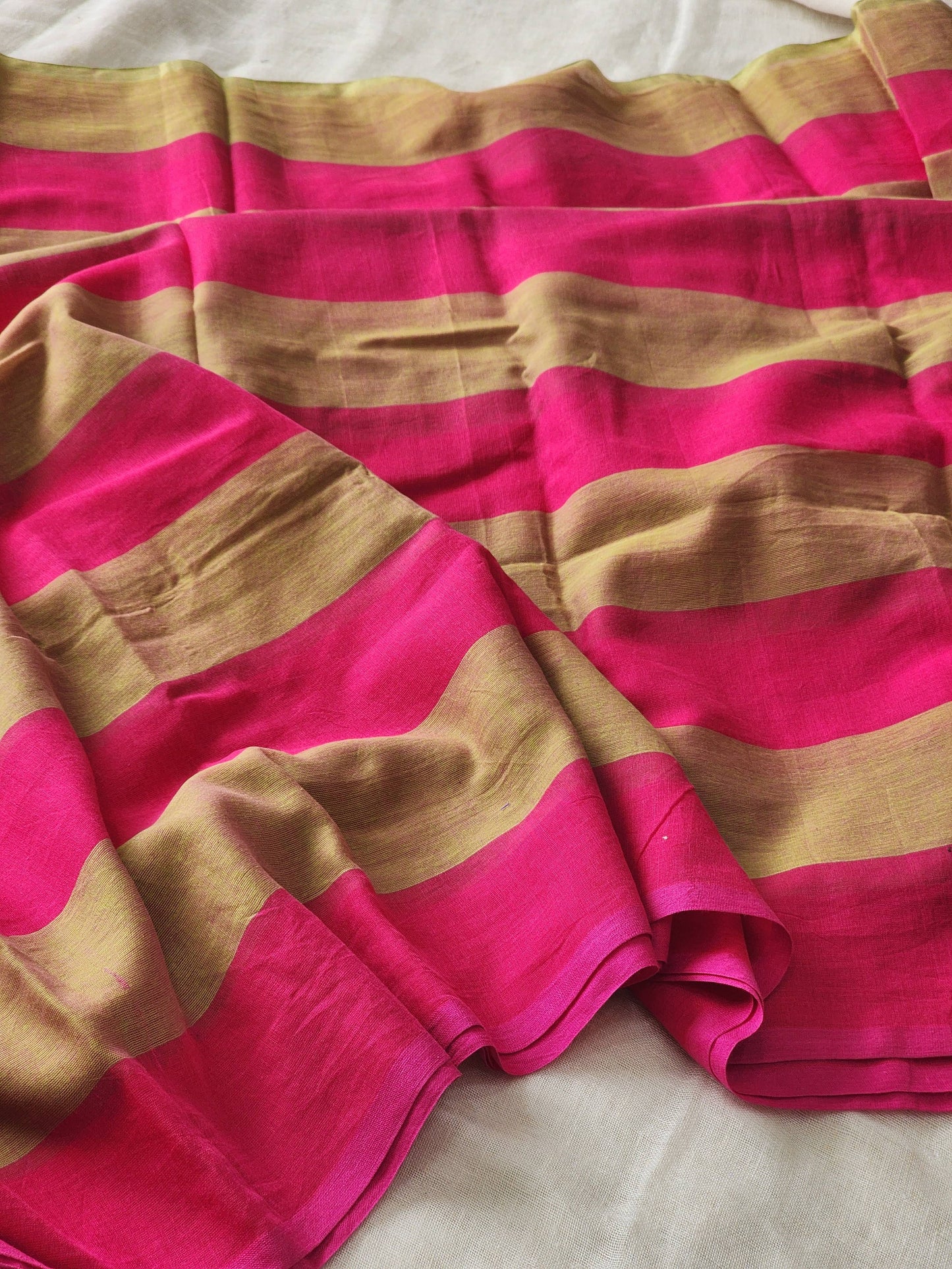 Pink & Green Cotton Saree