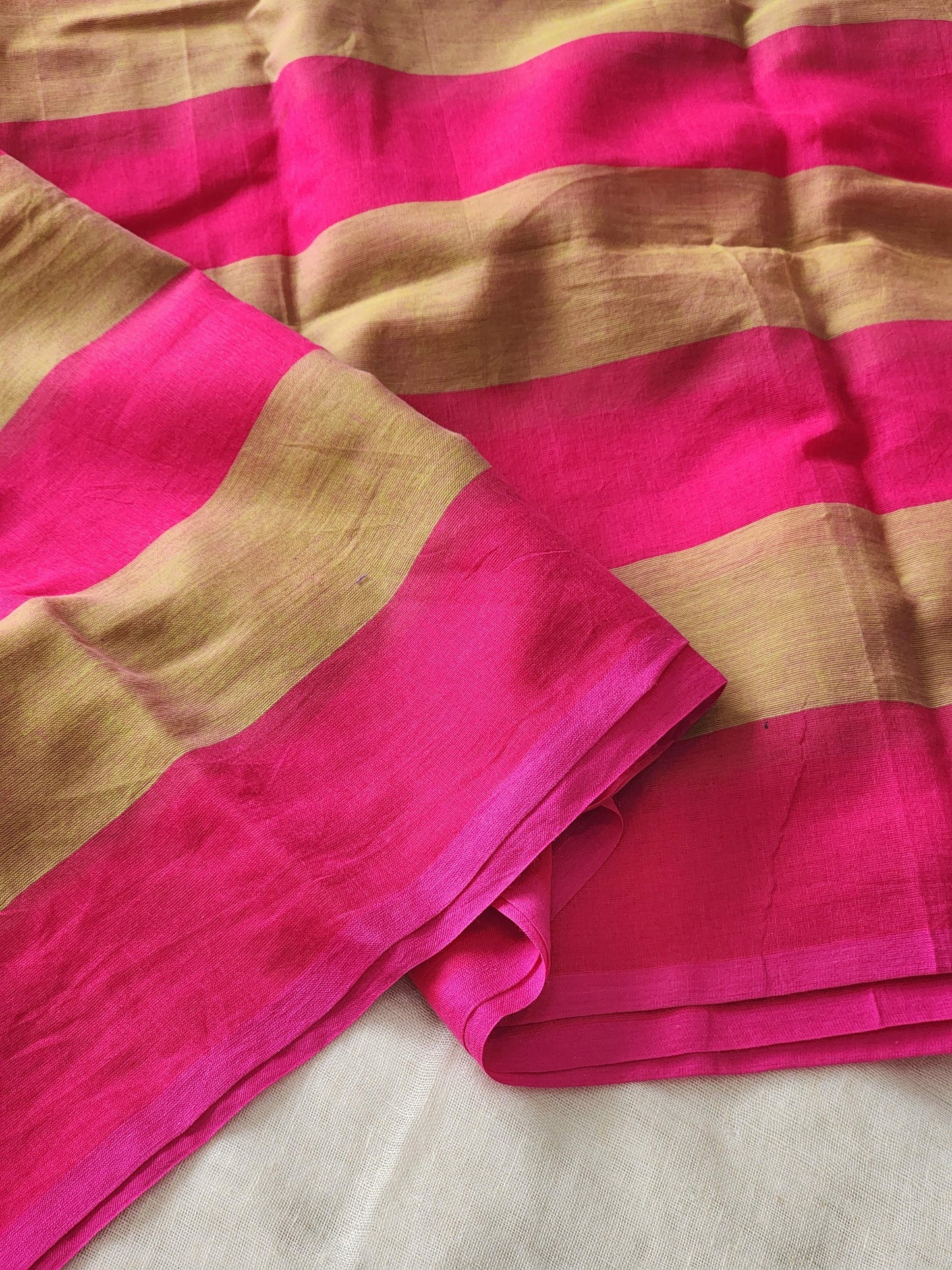 Pink & Green Cotton Saree