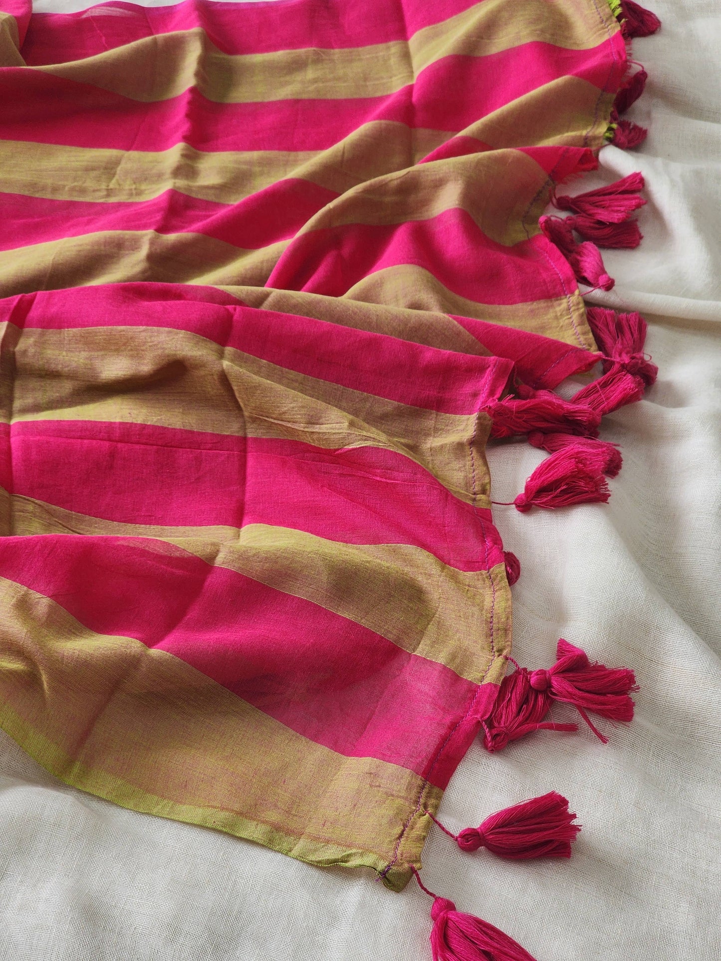 Pink & Green Cotton Saree