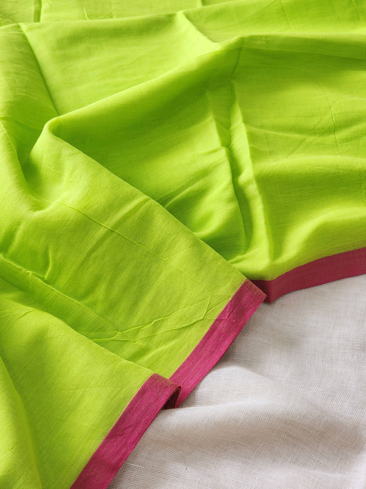 Neon green mulmul cotton saree