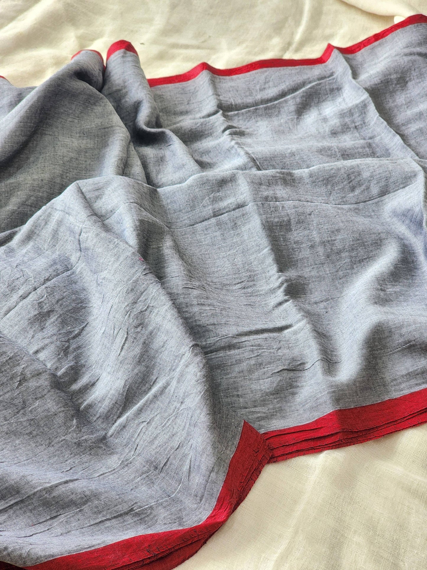 Grey mulmul cotton saree
