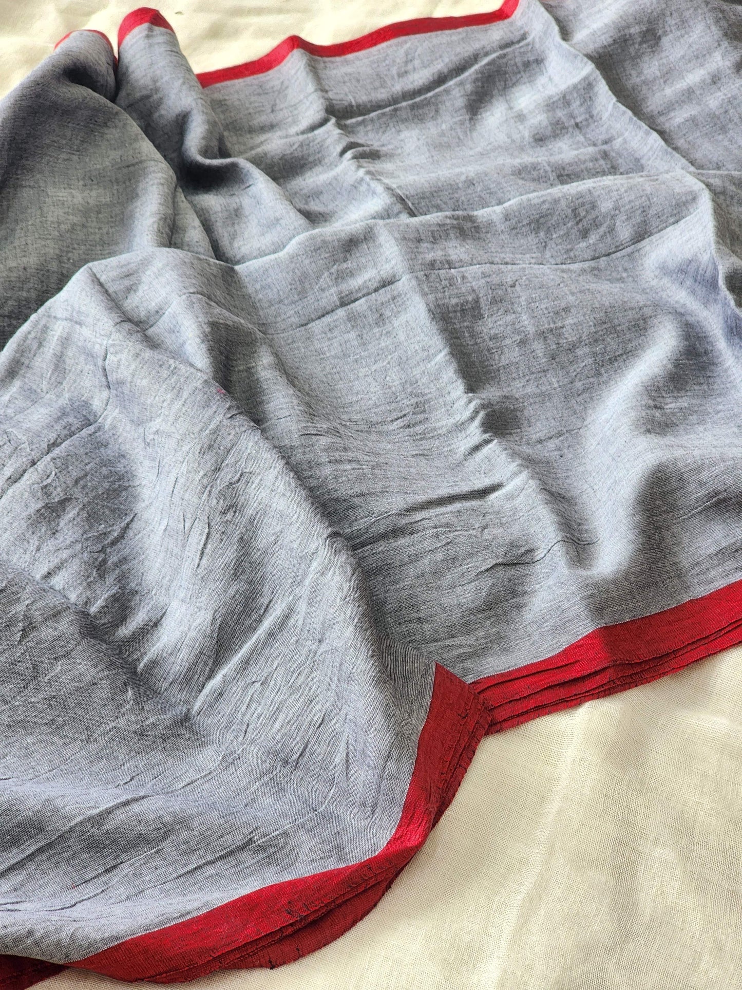 Grey mulmul cotton saree
