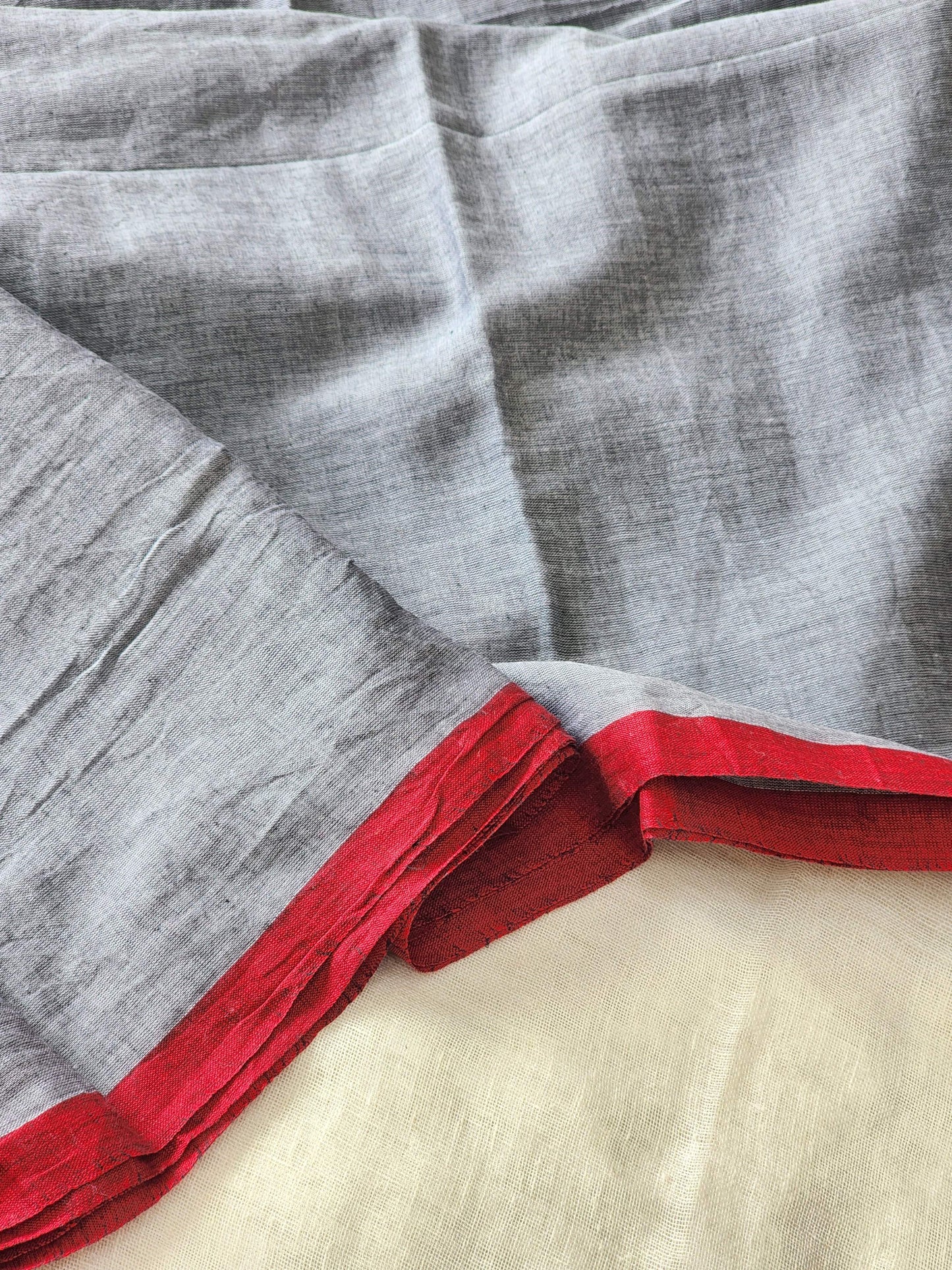 Grey mulmul cotton saree