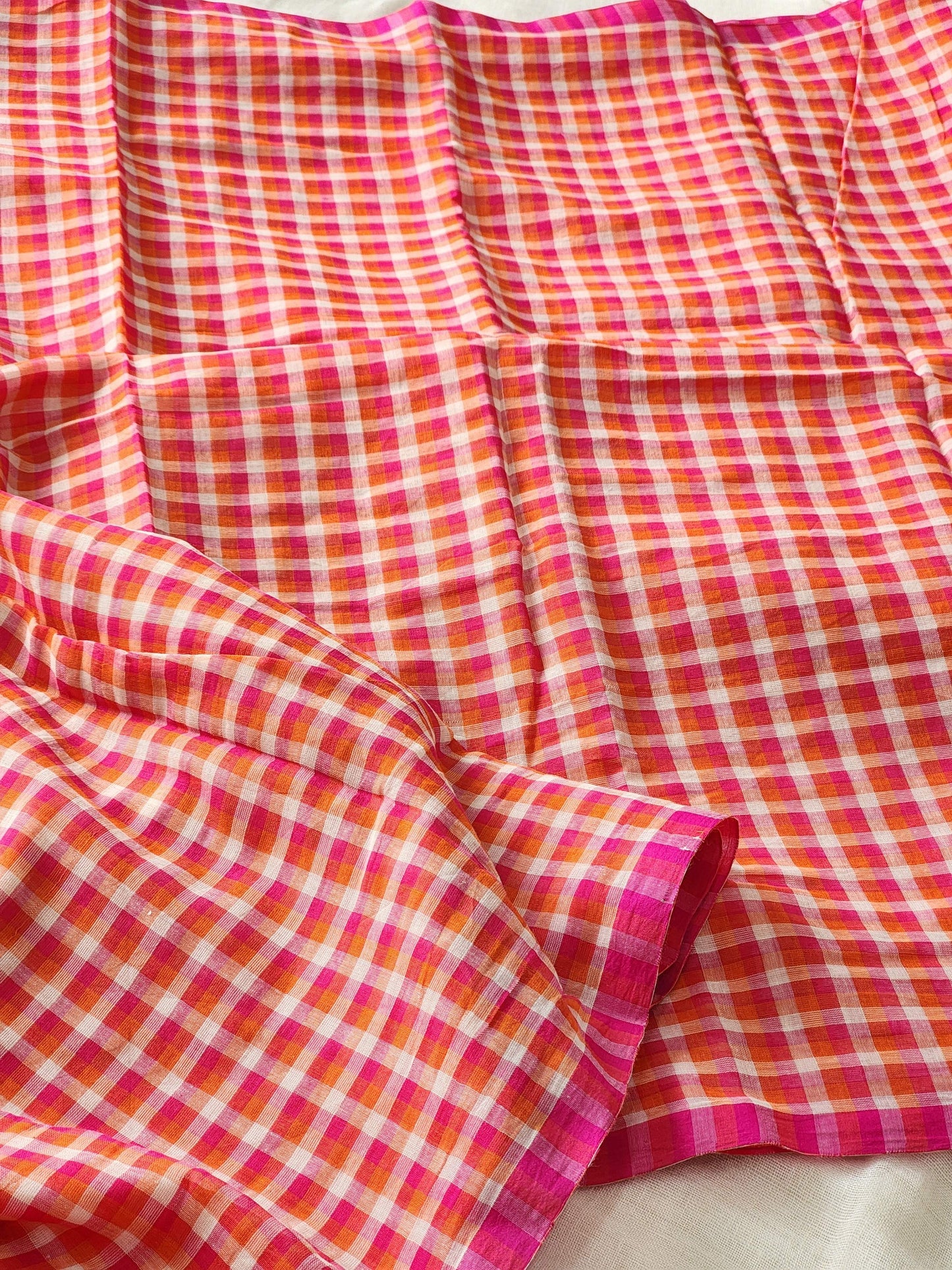 Orange & Pink Cotton Handloom Saree