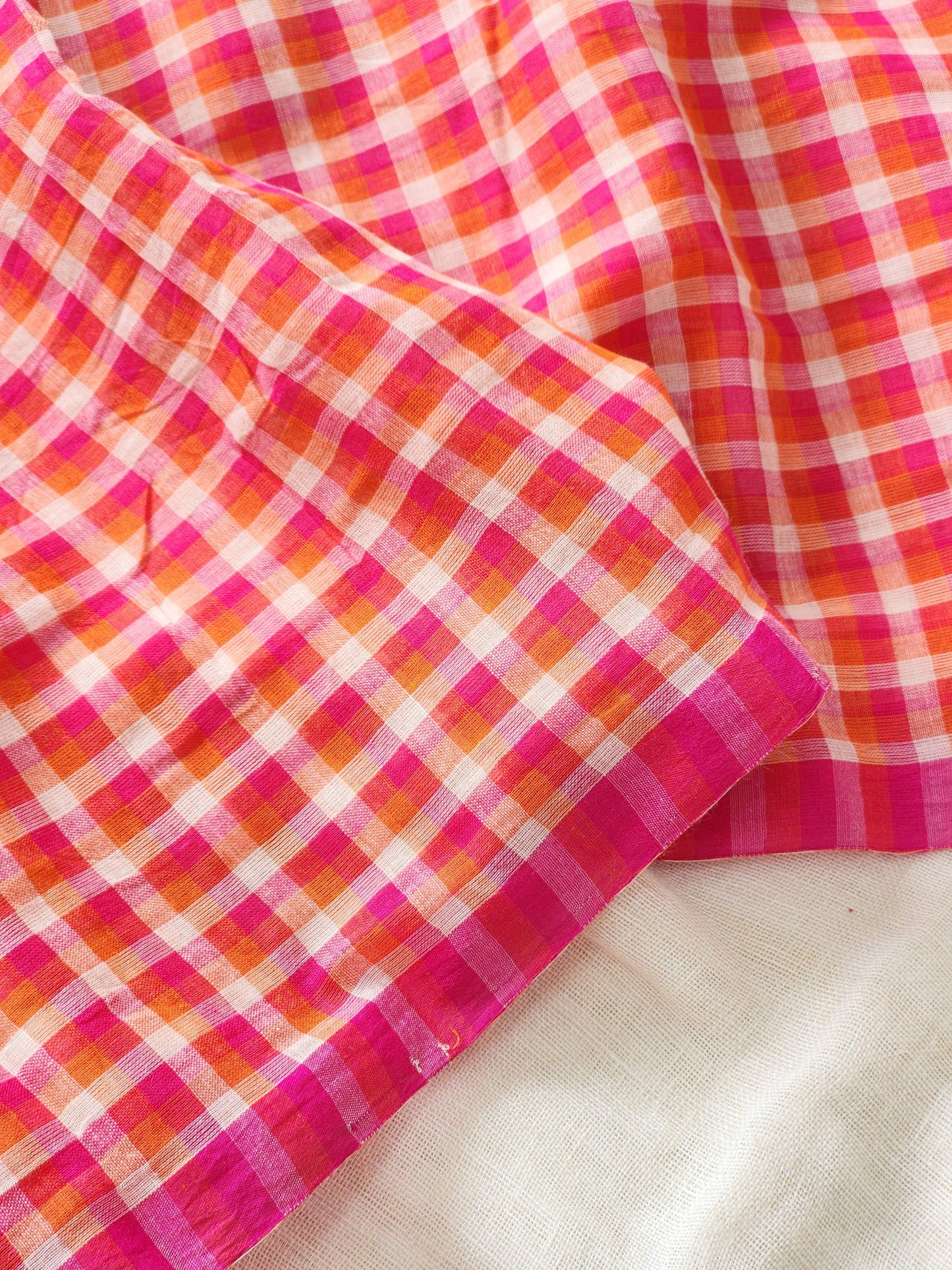 Orange & Pink Cotton Handloom Saree