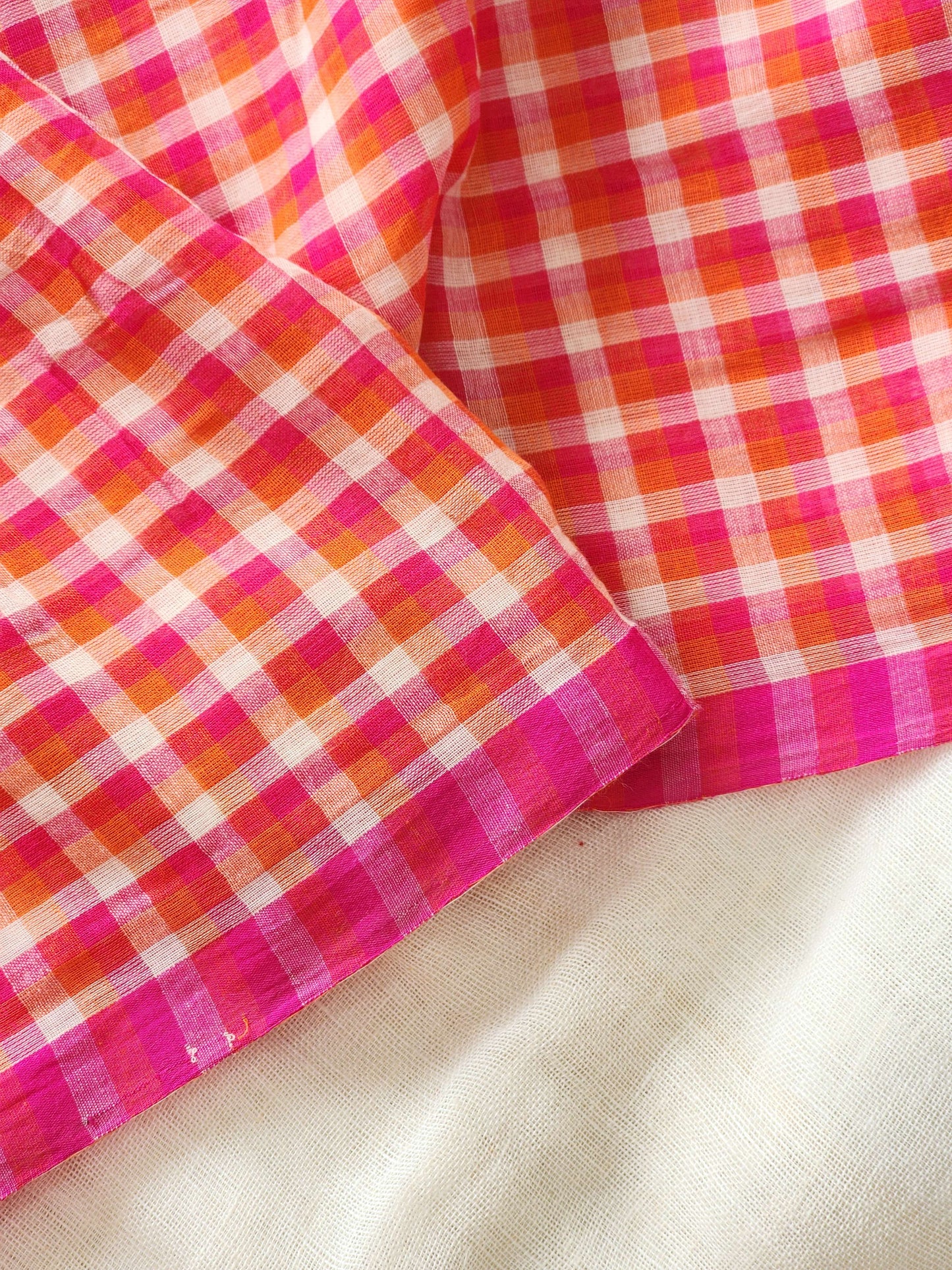 Orange & Pink Cotton Handloom Saree