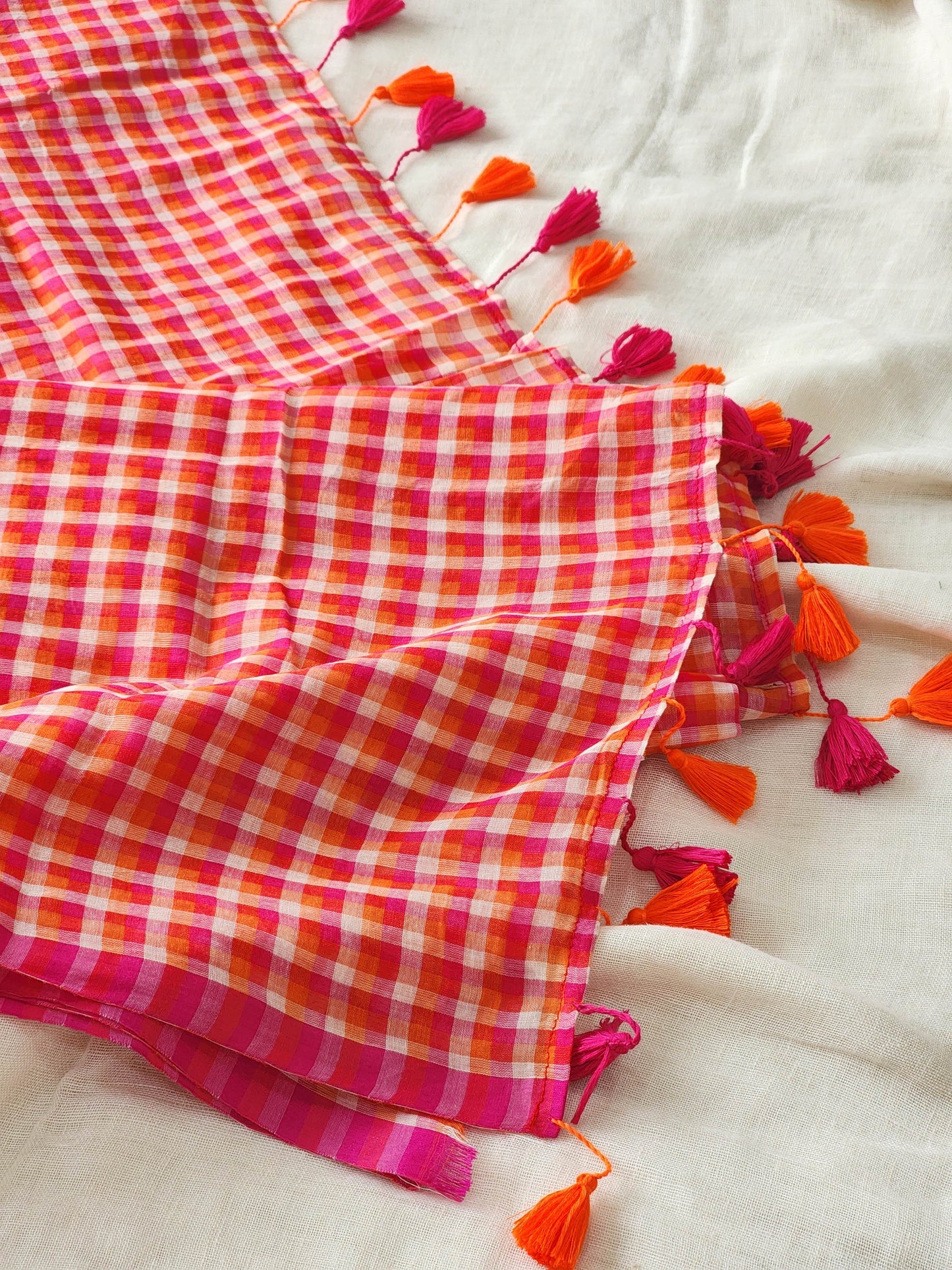 Orange & Pink Cotton Handloom Saree