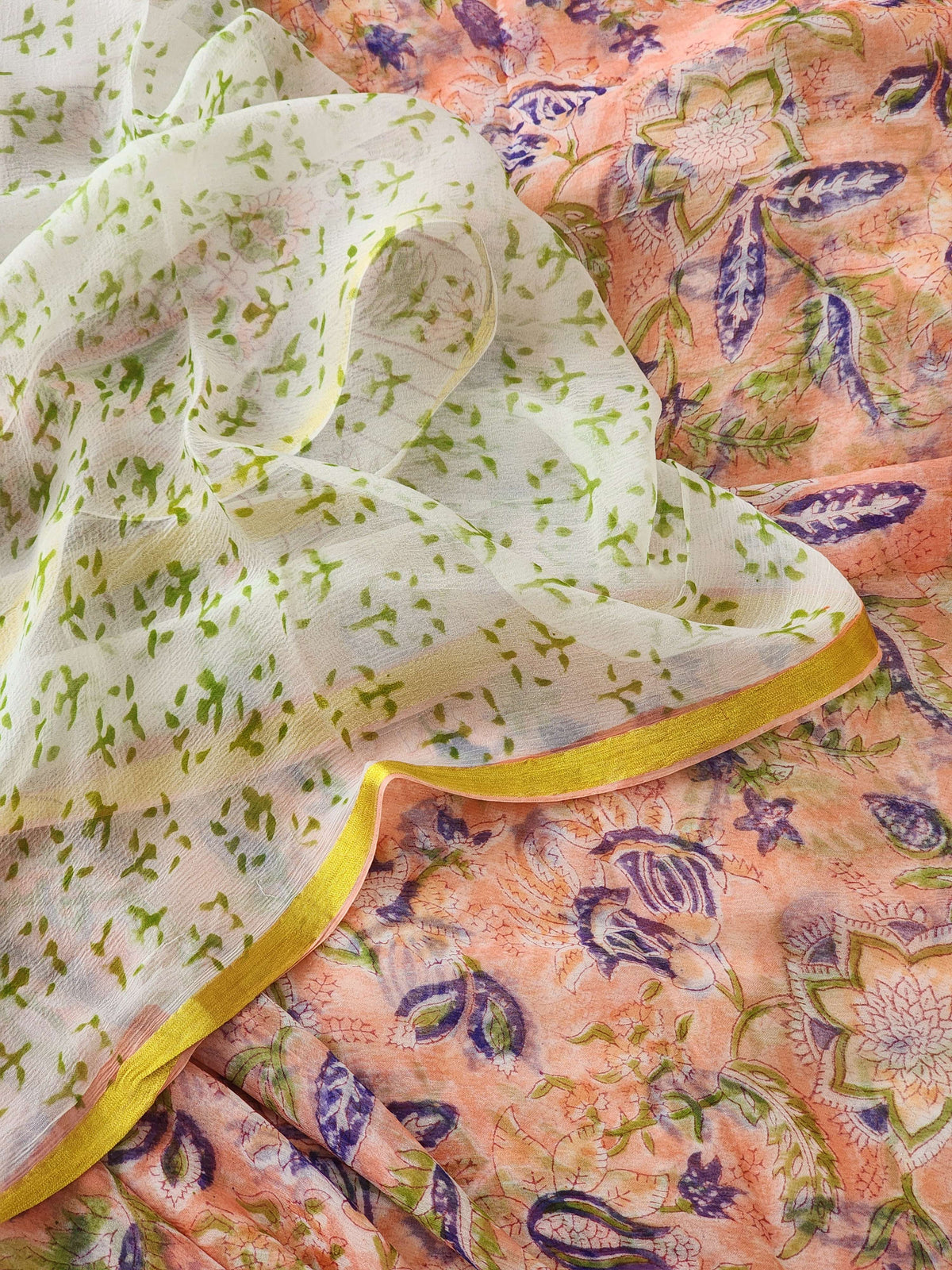 Peach Chiffon Handblock Saree