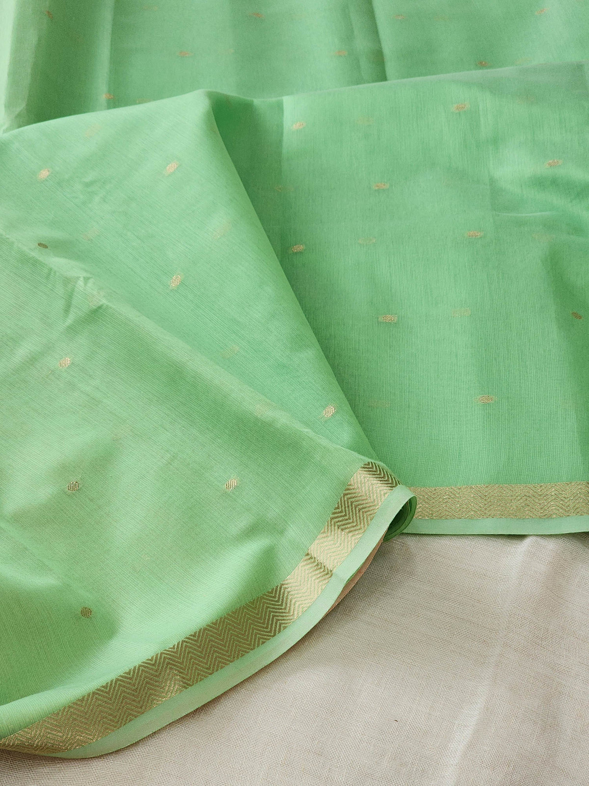 Pista Green  Mul Chanderi Saree