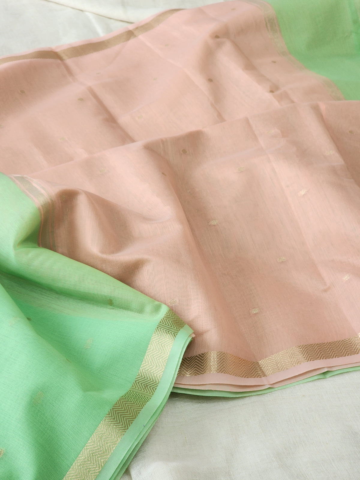 Pista Green  Mul Chanderi Saree