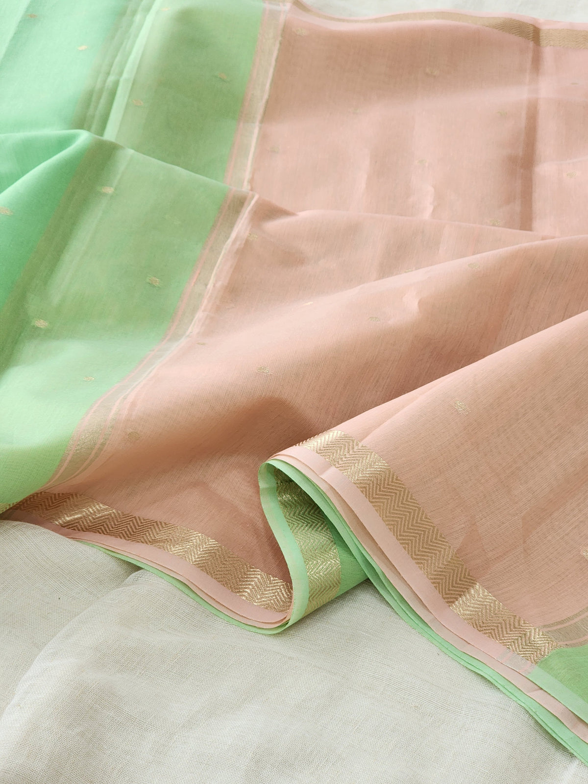 Pista Green  Mul Chanderi Saree