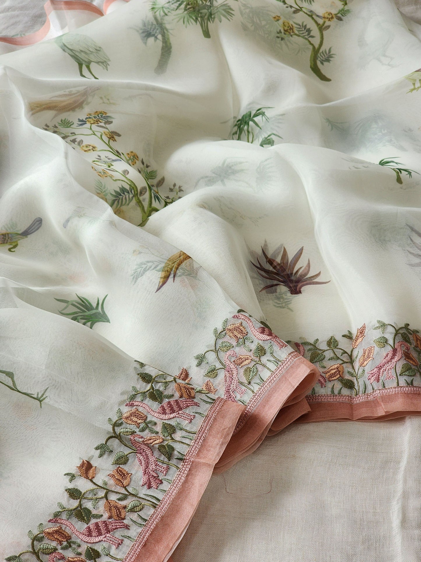 White organza silk saree