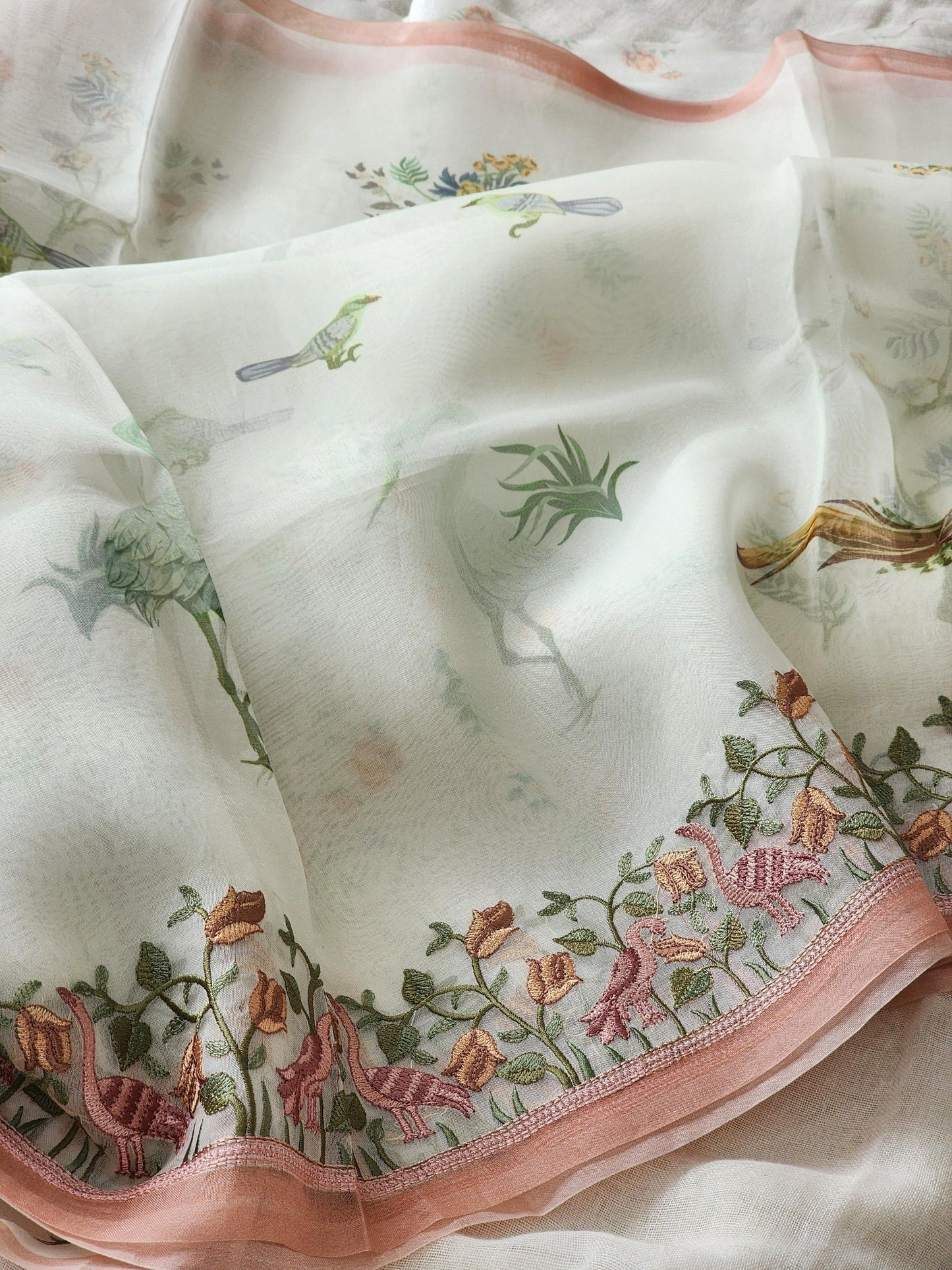 White organza silk saree