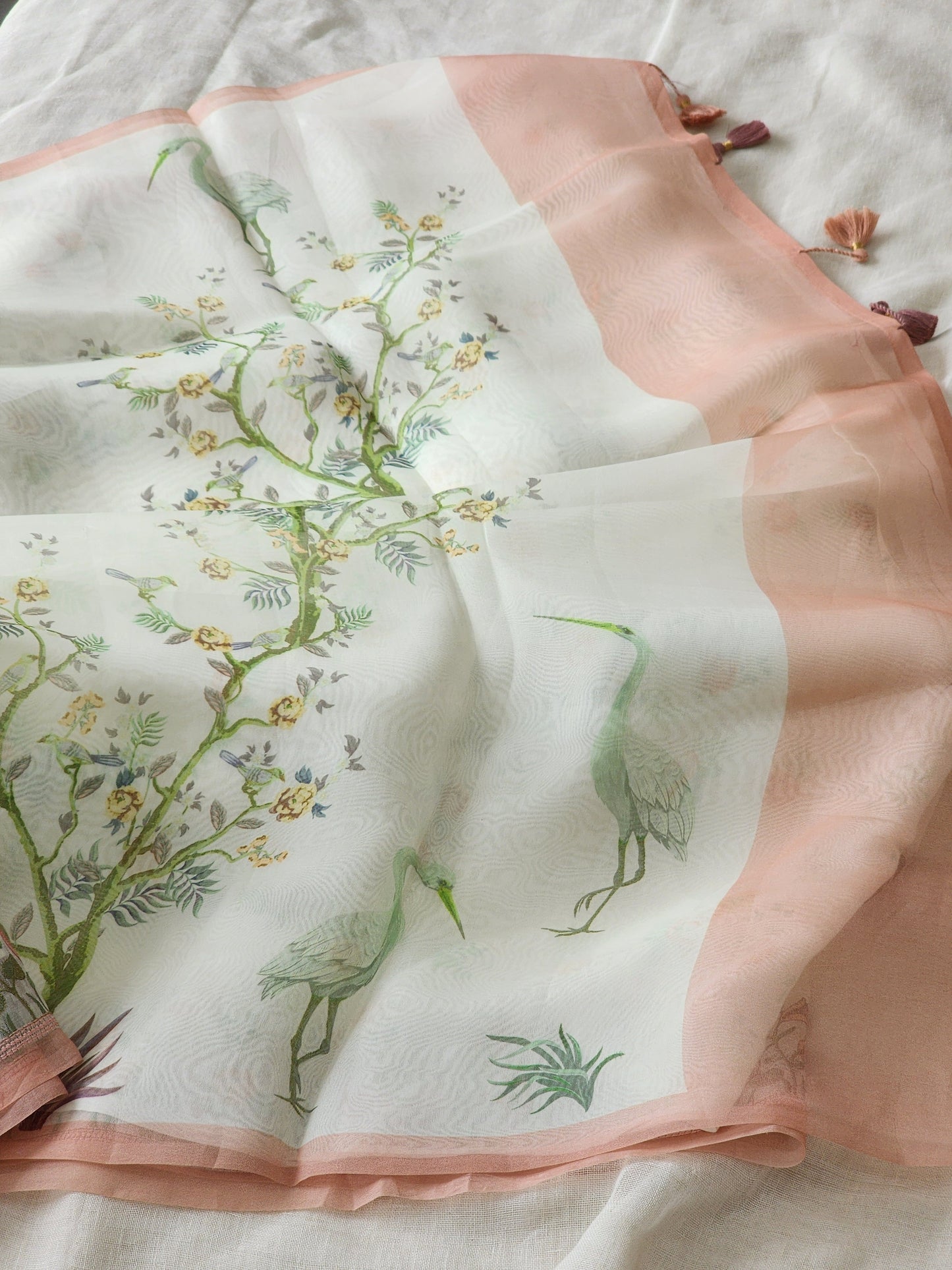 White organza silk saree