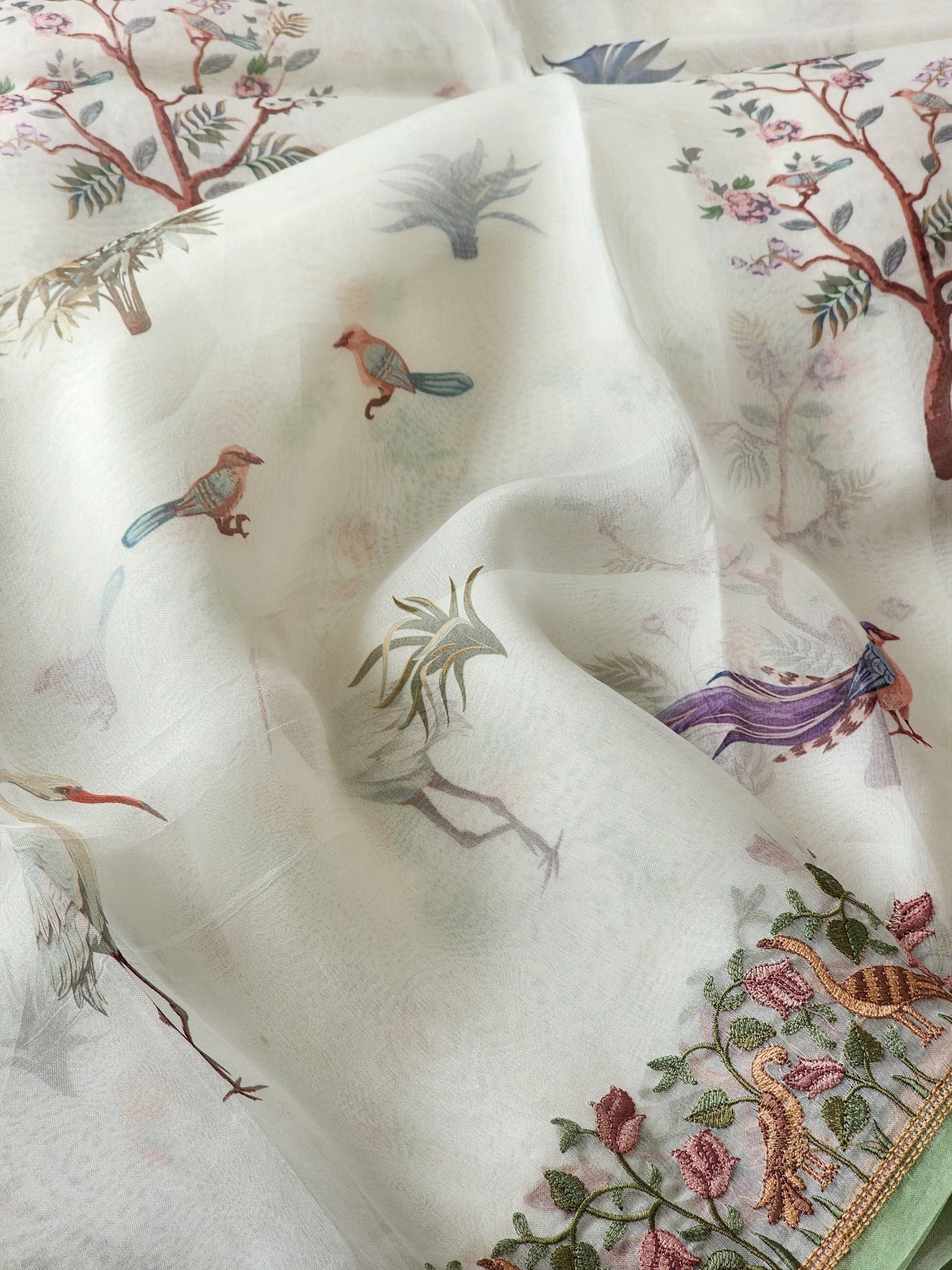 White organza silk saree