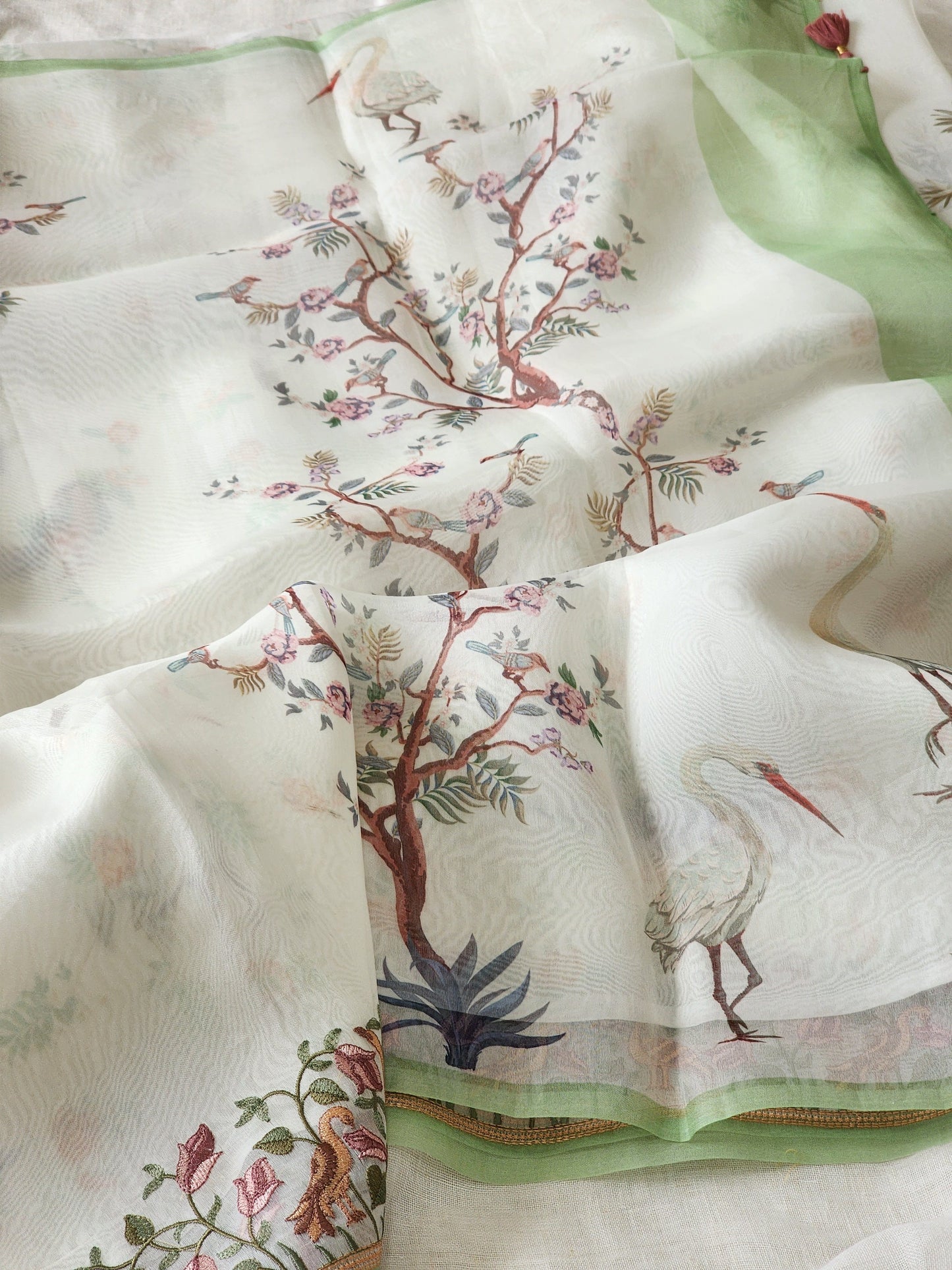 White organza silk saree