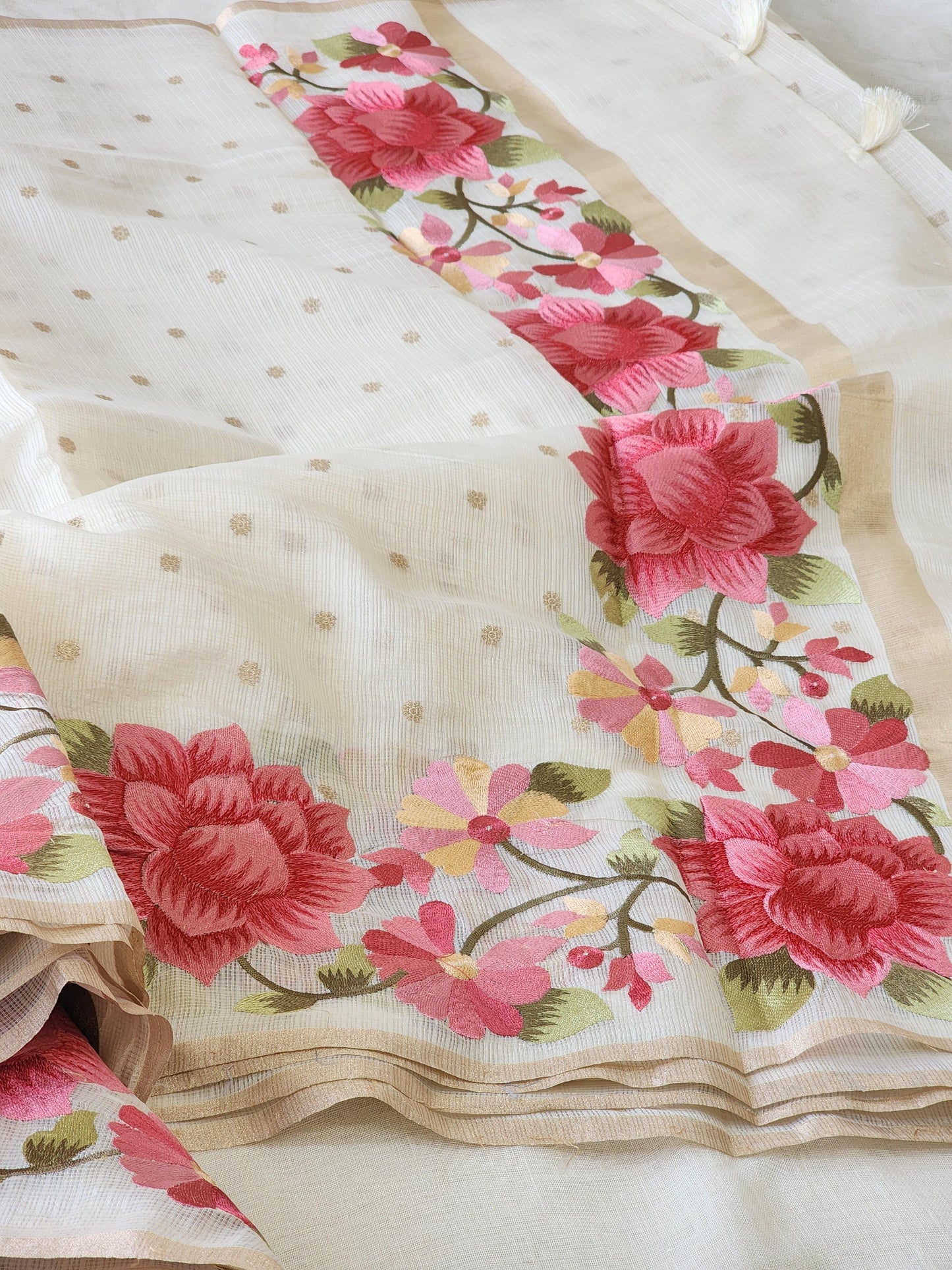 White Kota Silk Saree
