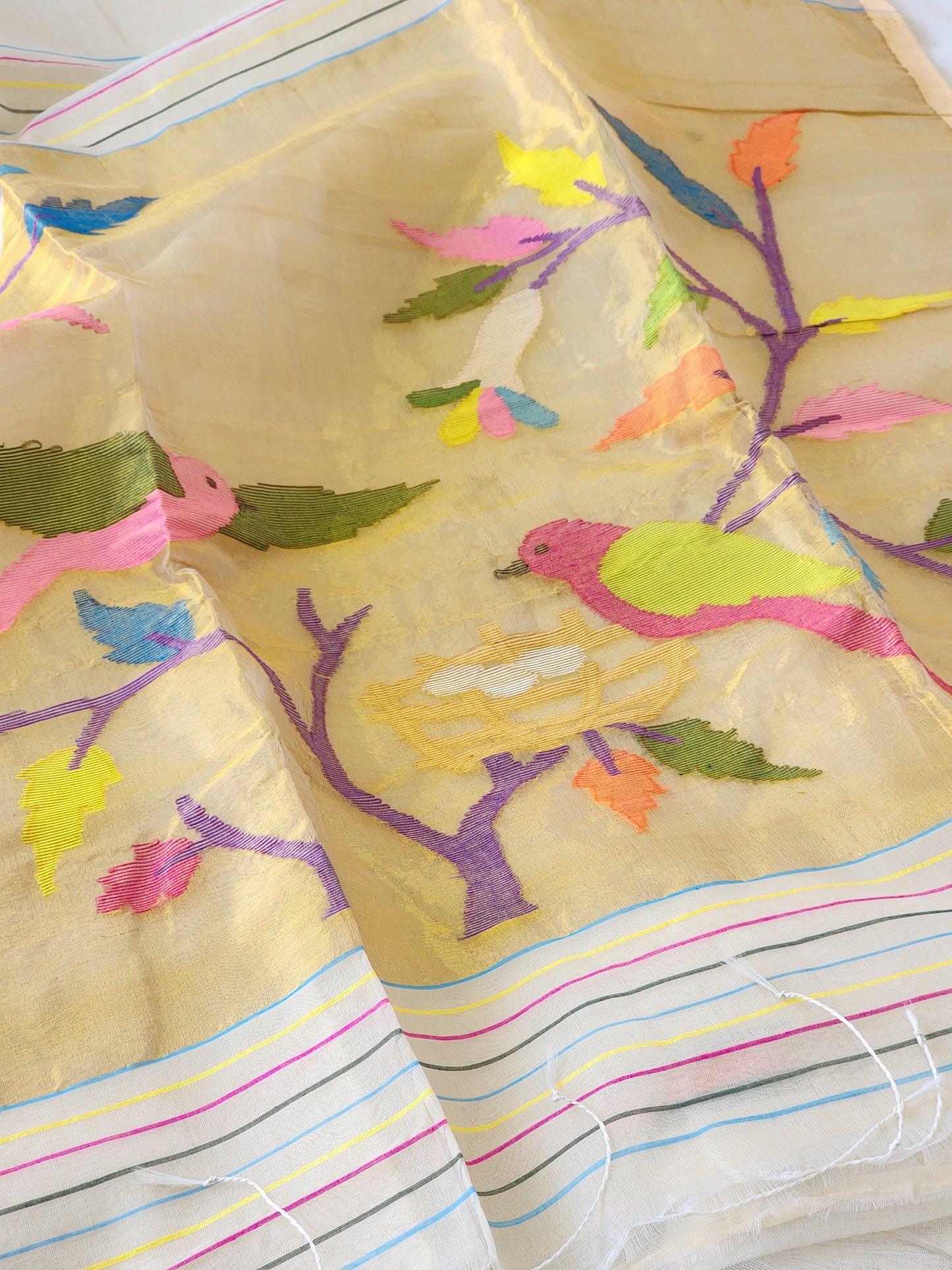 Cream Muslin Jamdani Saree