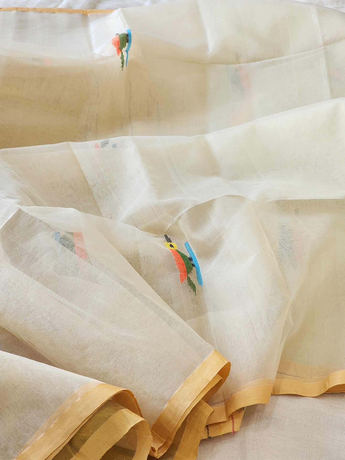 Cream Muslin Jamdani Saree