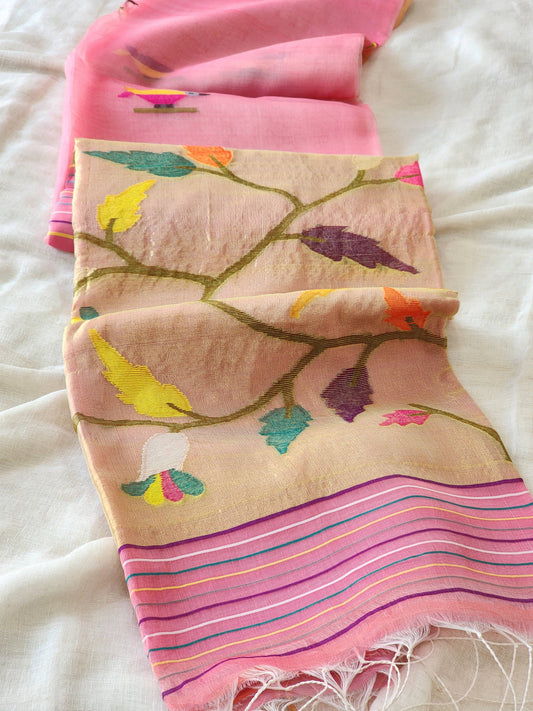 Pink Muslin Jamdani Saree