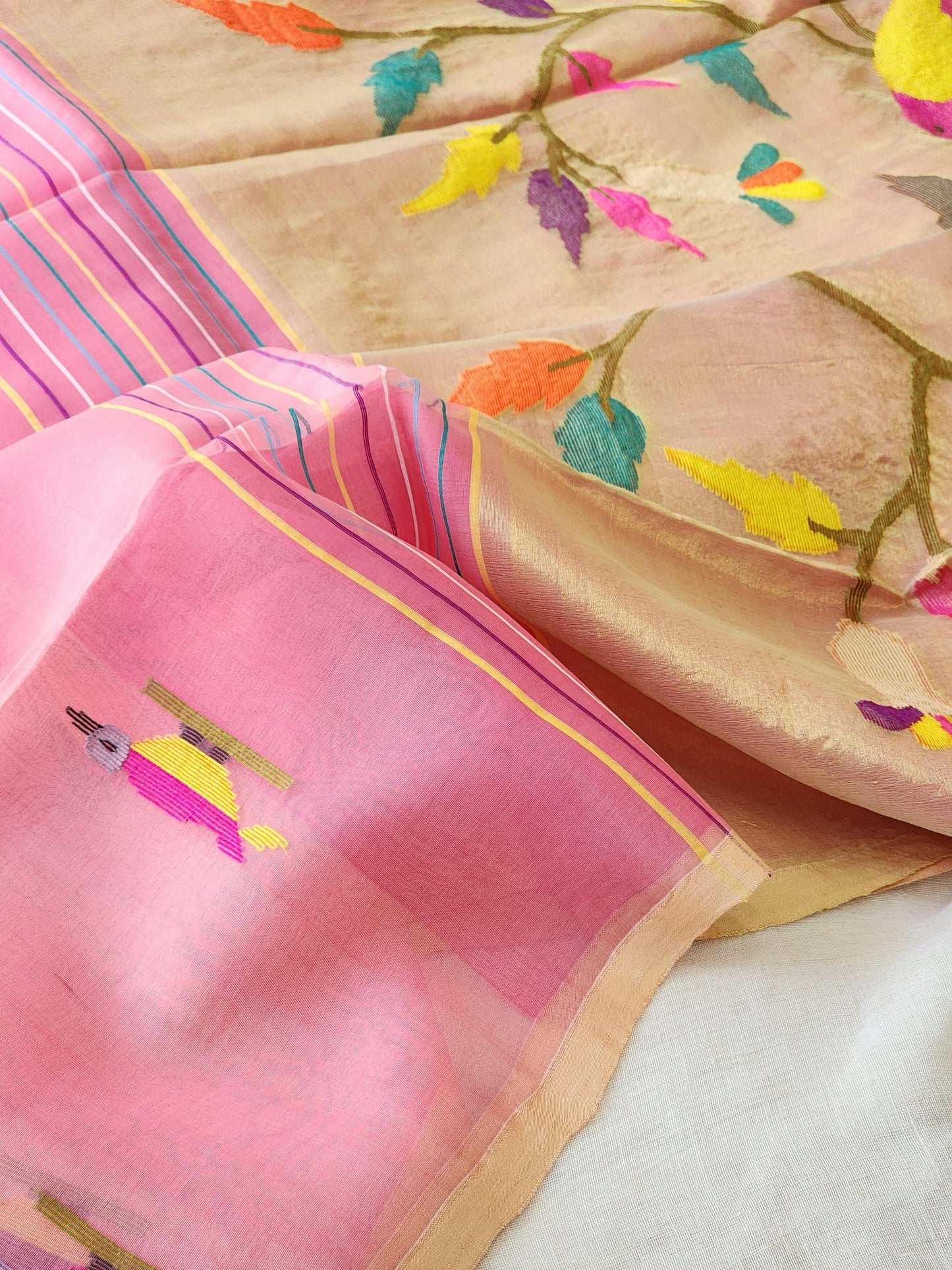 Pink Muslin Jamdani Saree