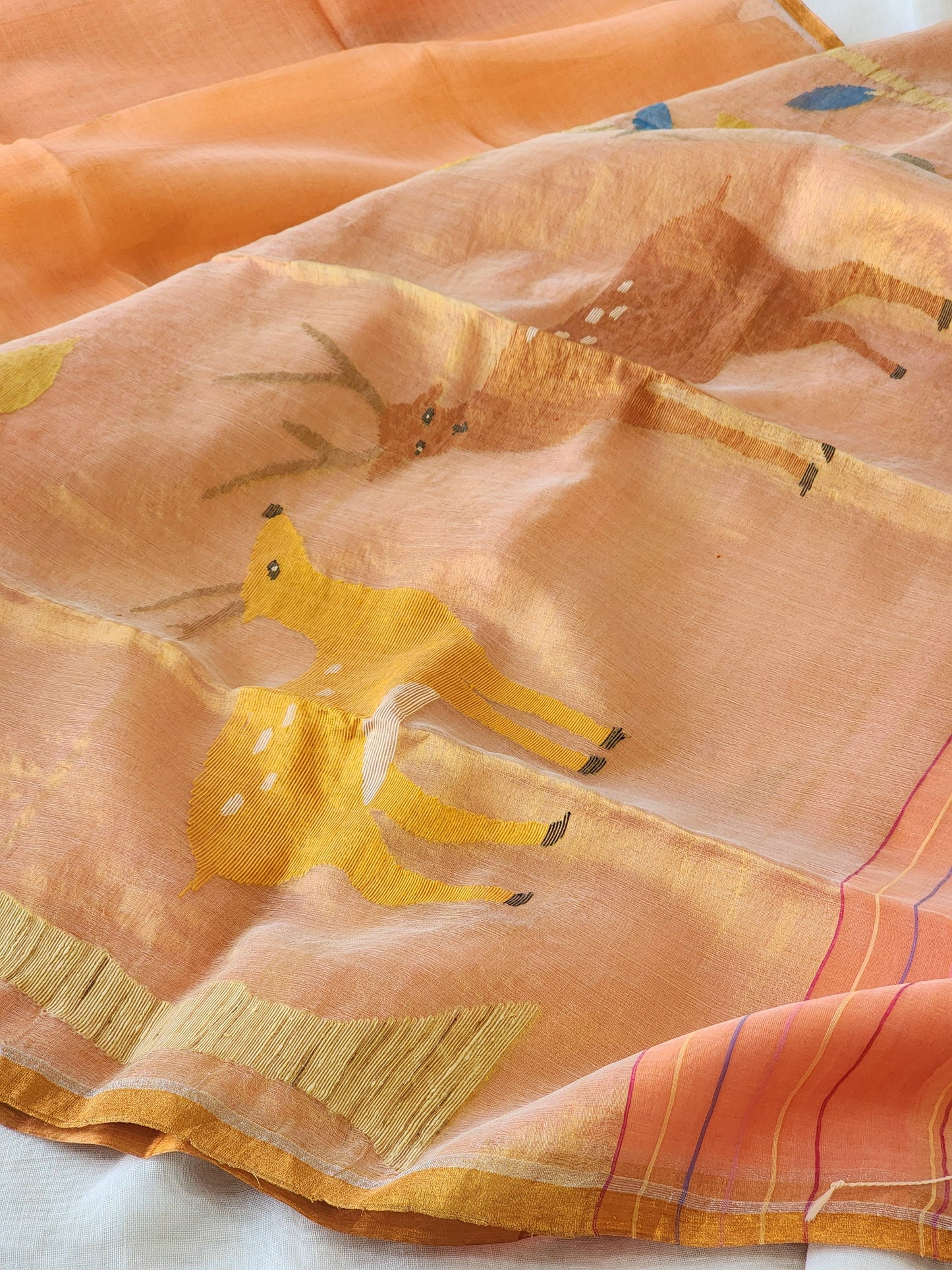 Peach Muslin Jamdani Saree