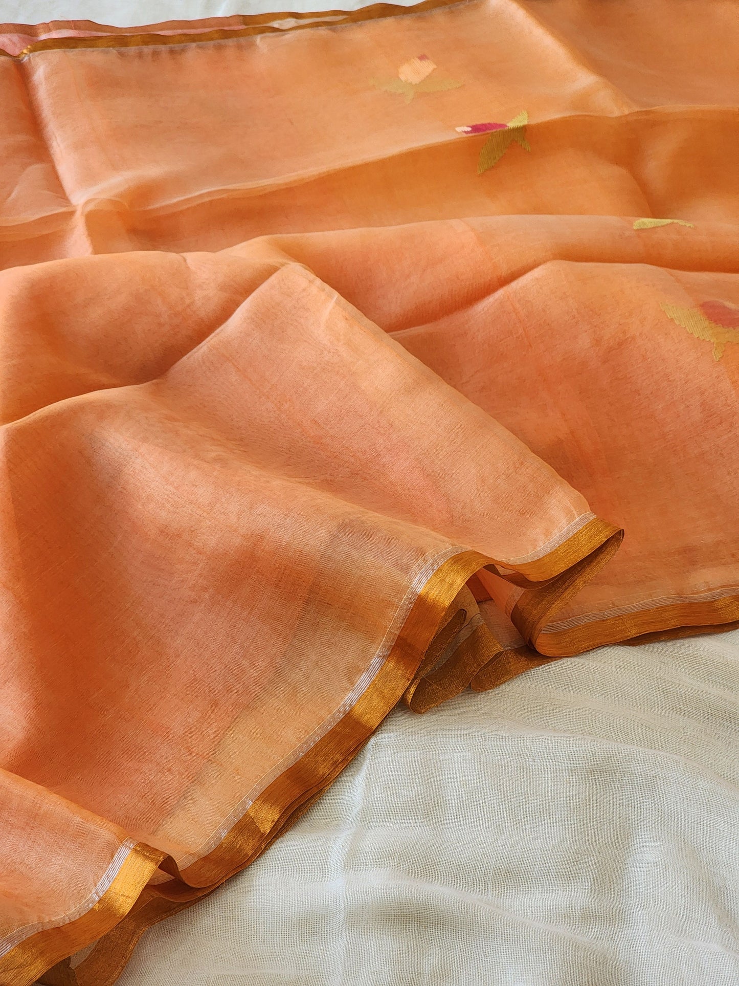 Peach Muslin Jamdani Saree