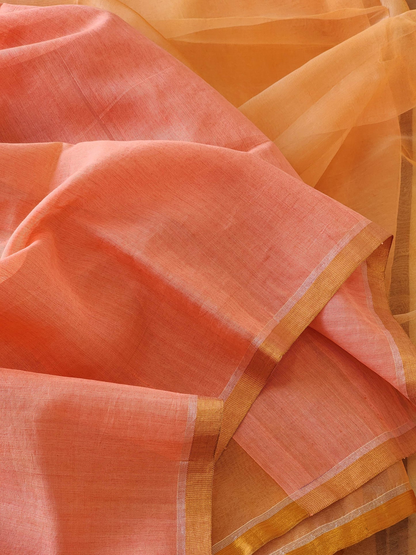 Peach Muslin Jamdani Saree
