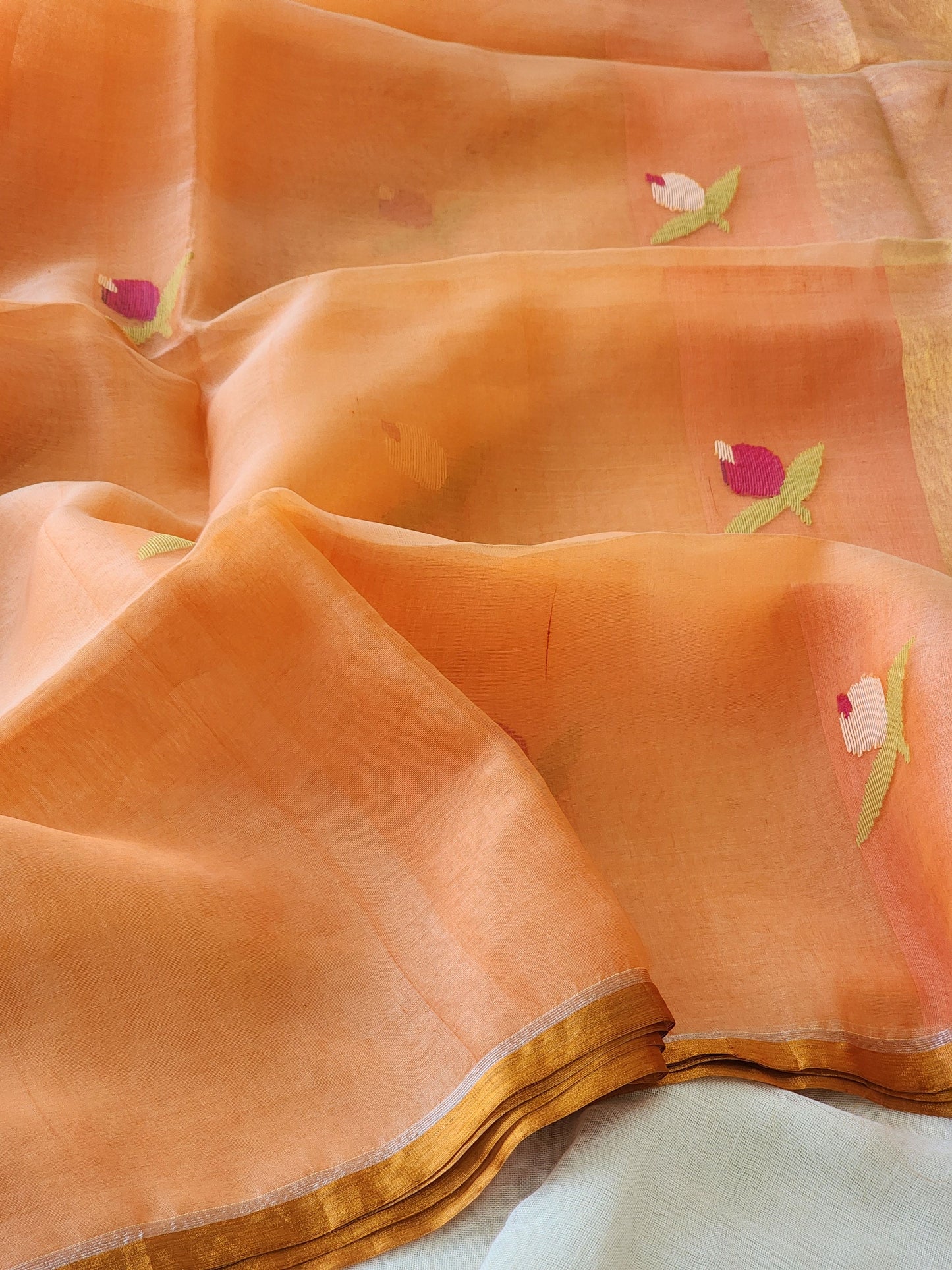 Peach Muslin Jamdani Saree
