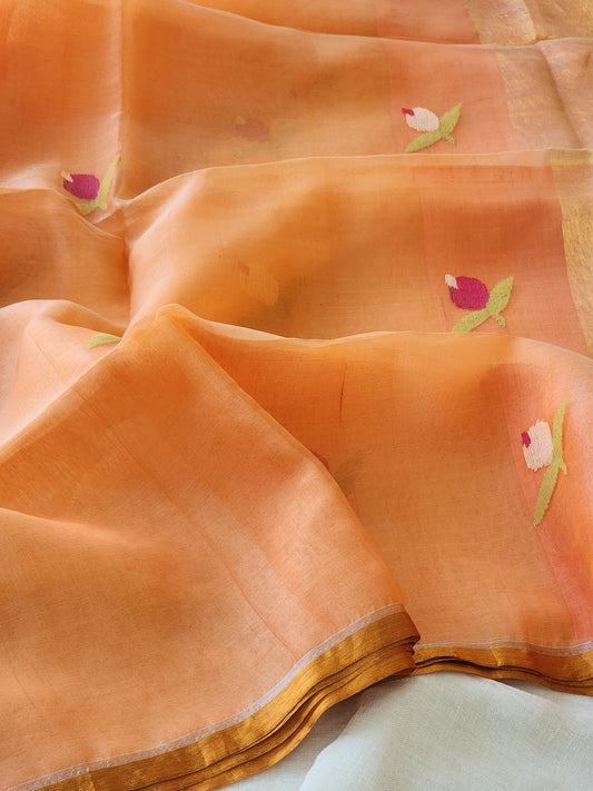 Peach Muslin Jamdani Saree