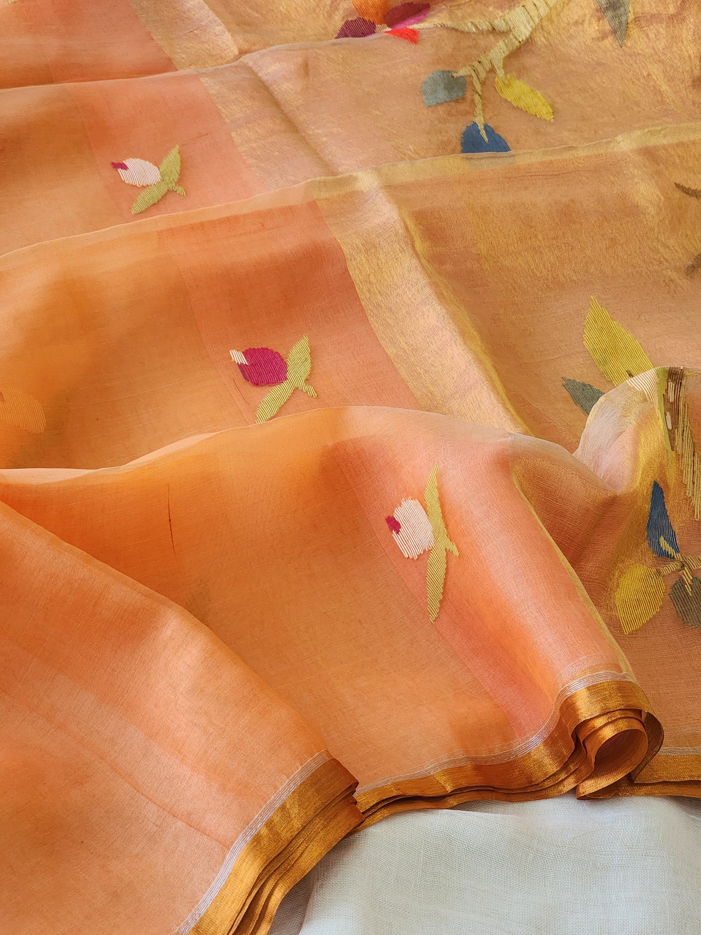 Peach Muslin Jamdani Saree